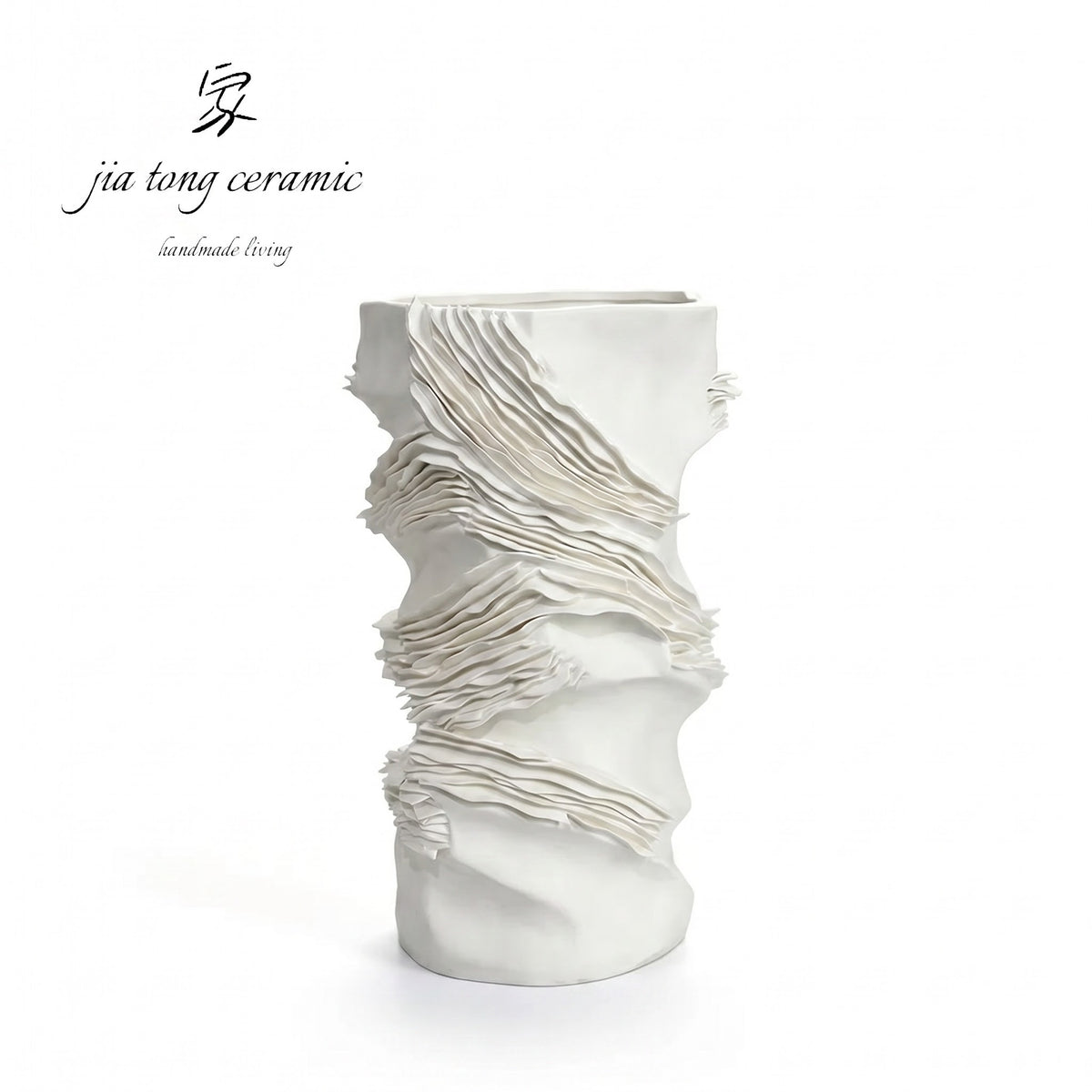 White Textured Ceramic Vase — image 5 of 6 | JIATONG CERAMICS