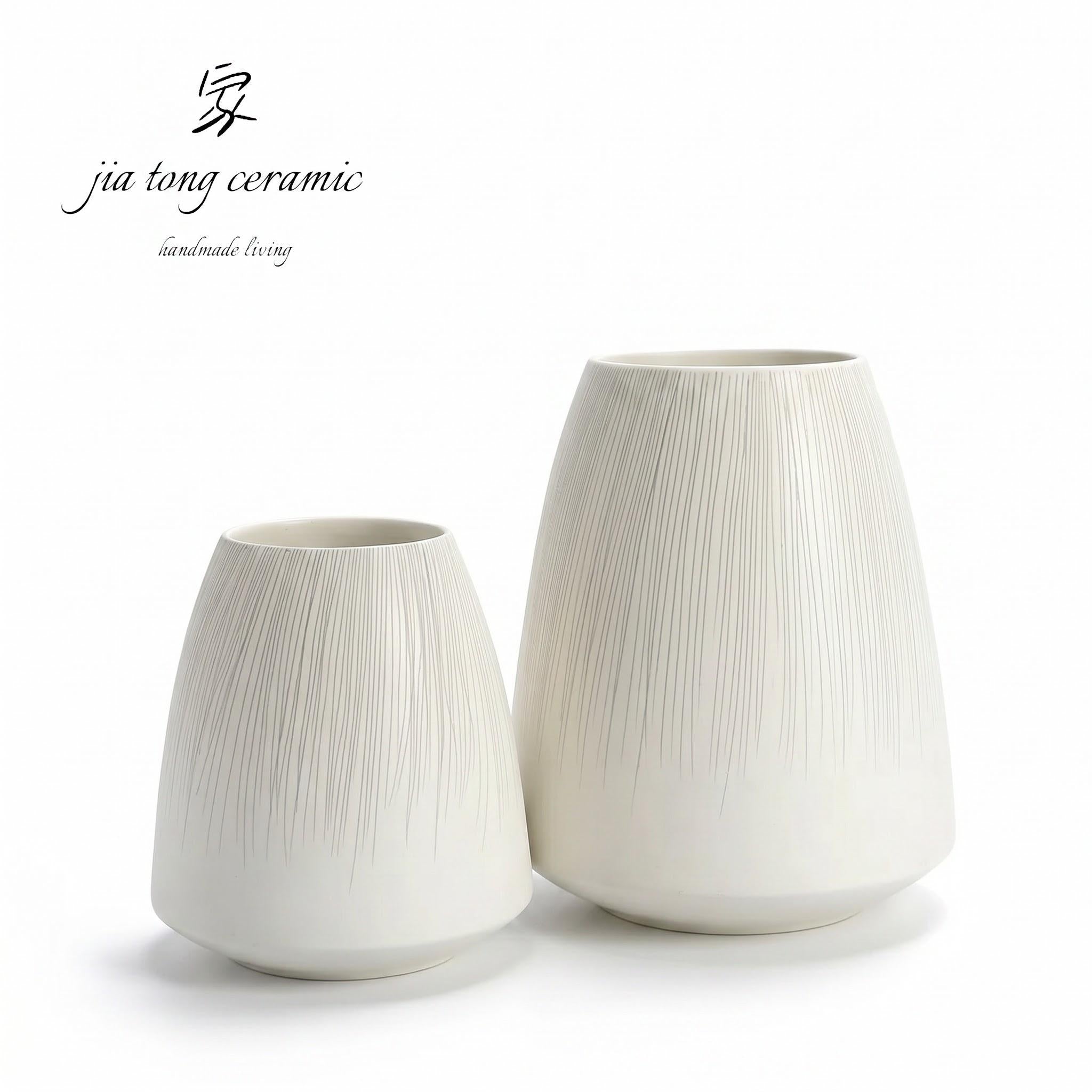 White Ribbed Ceramic Vase