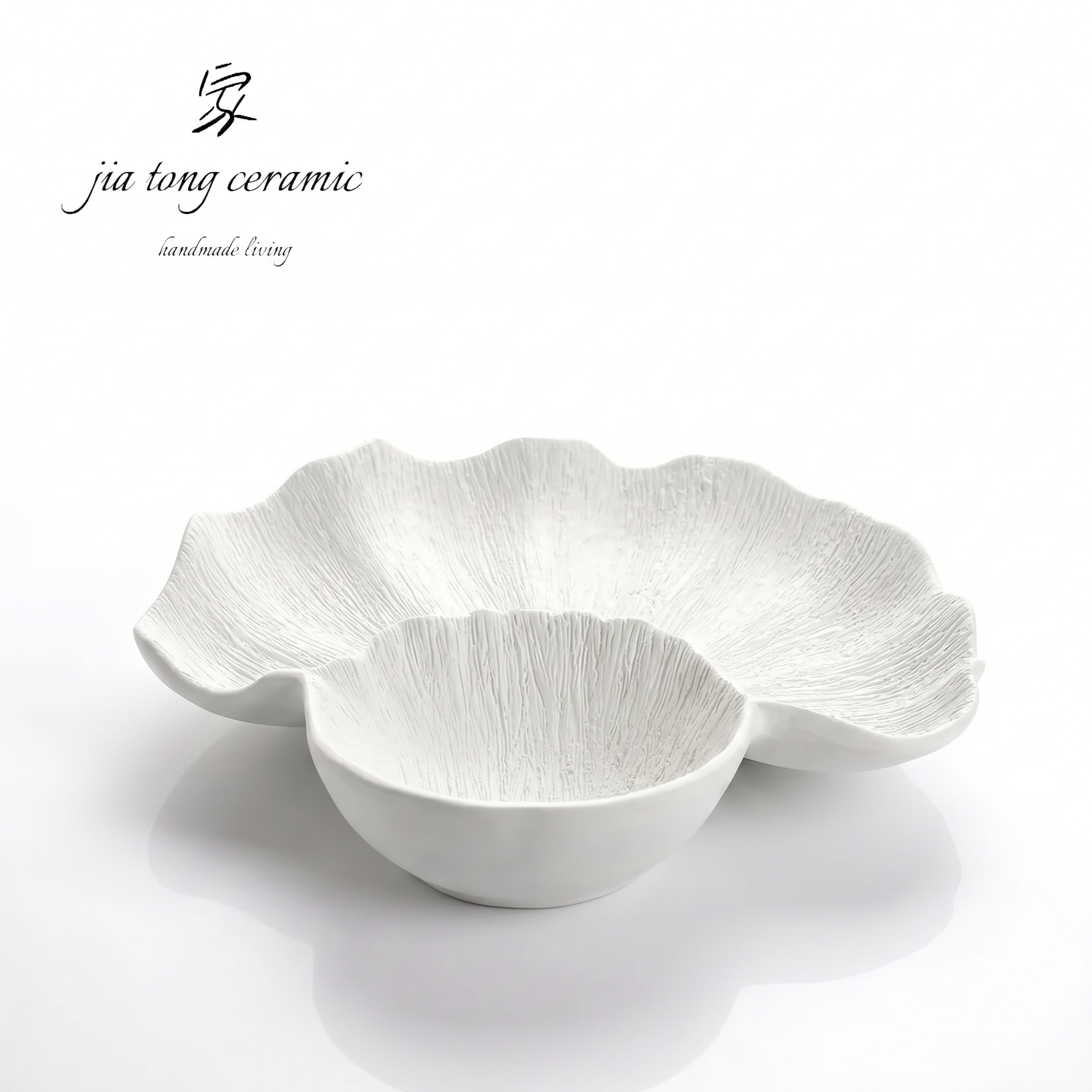 White Petal Ceramic Bowl & Tray