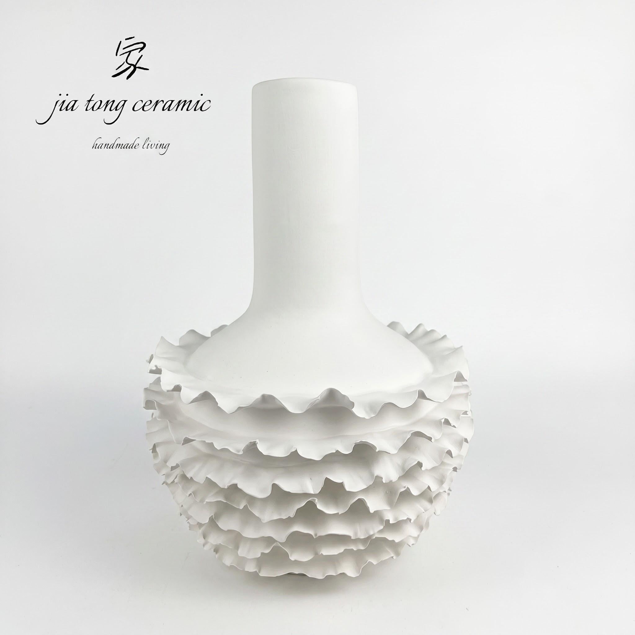 White Round Belly Scale Pattern Ceramic Vase