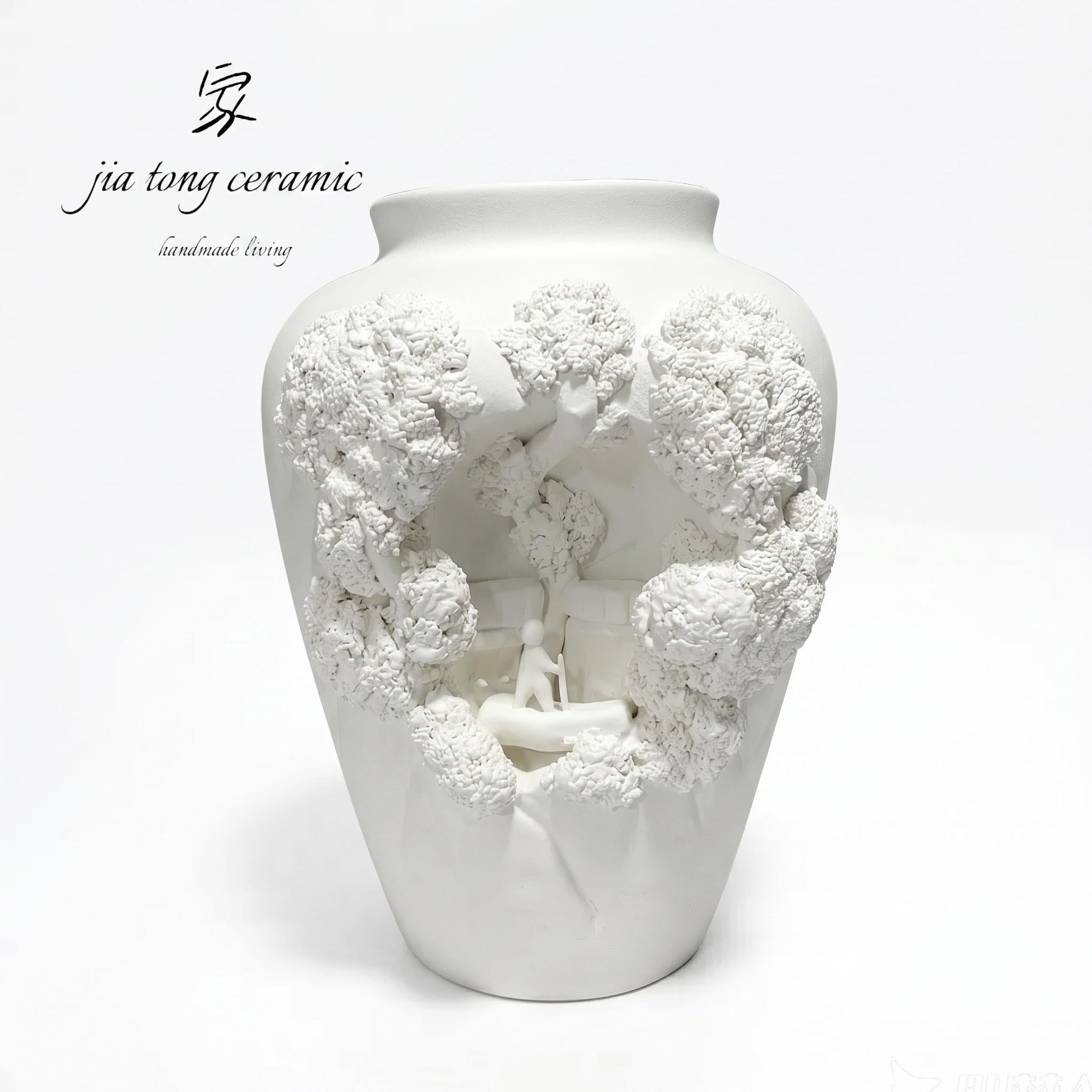 White Embossed Floral Ceramic Vase