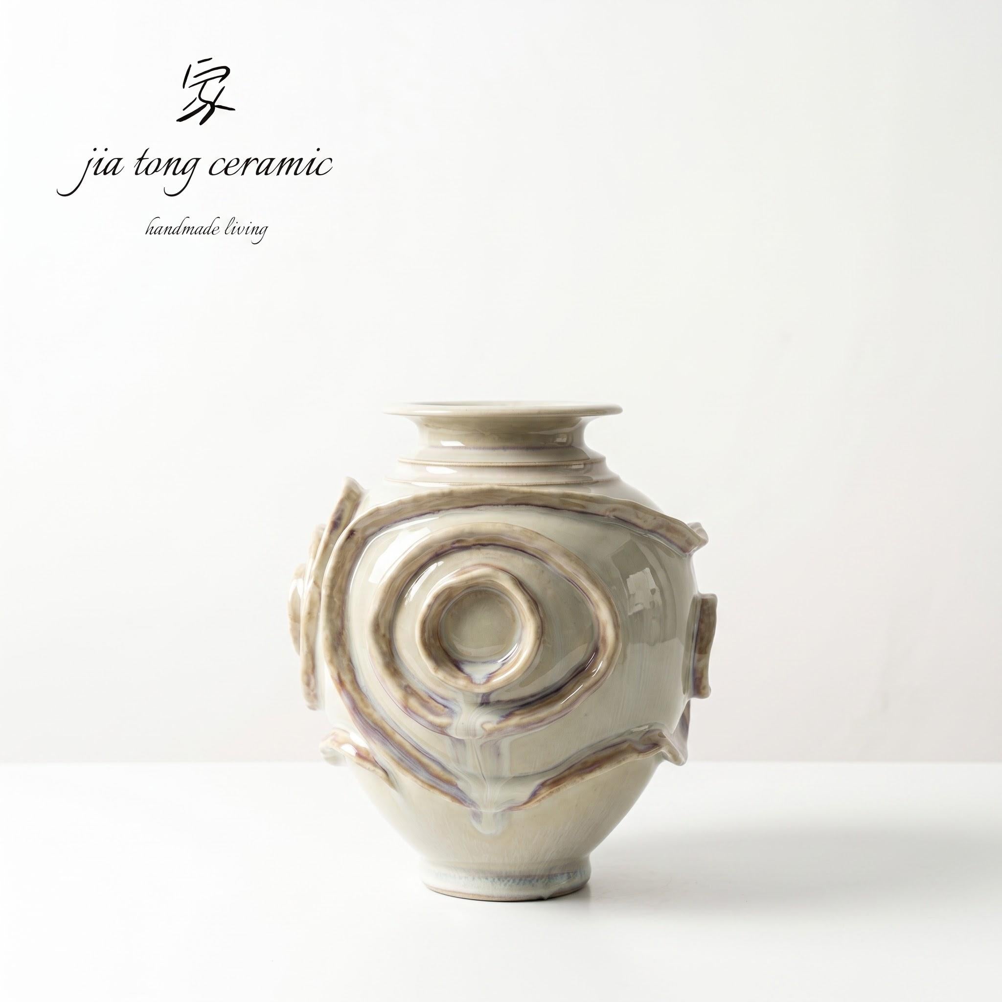 White and Gold Round Belly Ceramic Vase