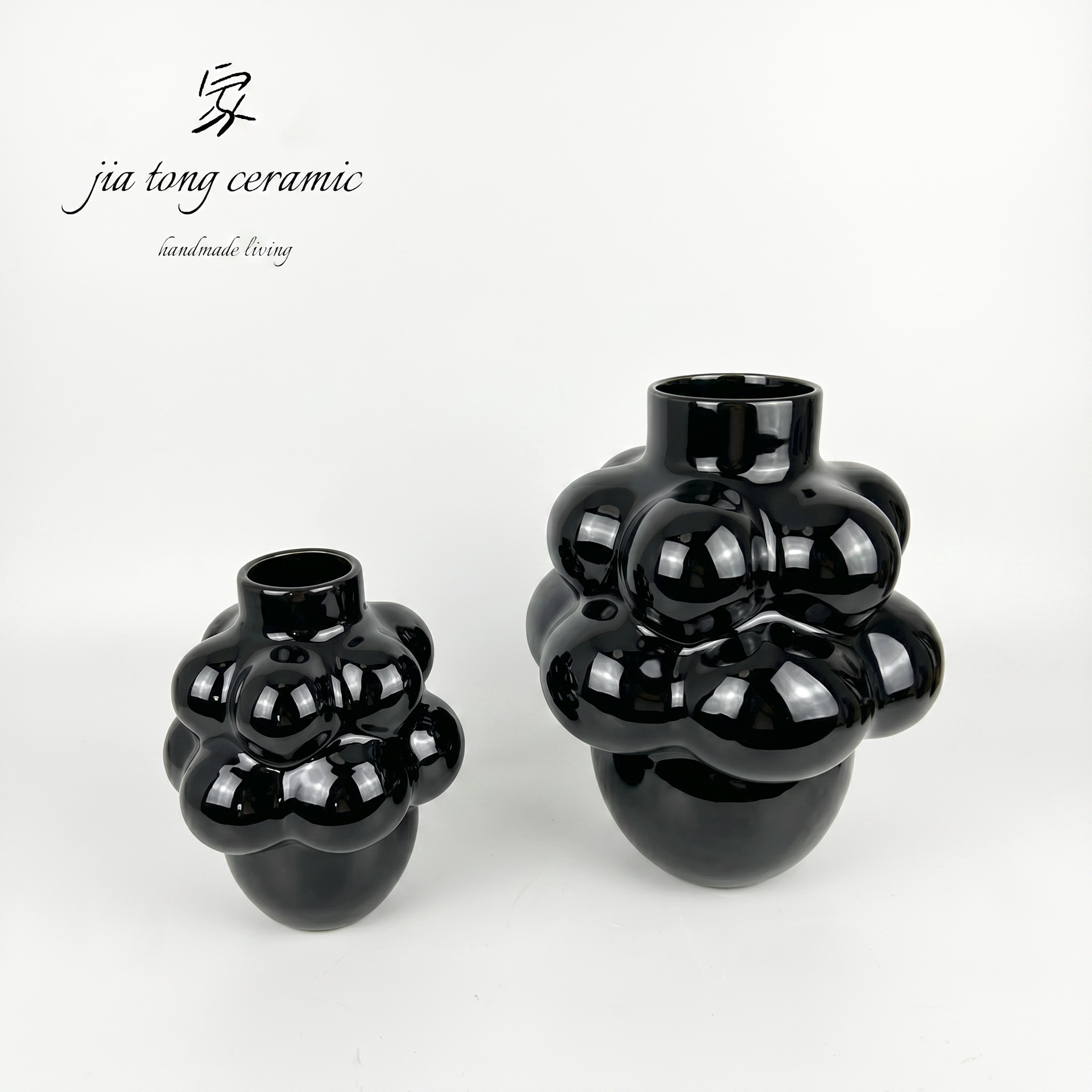 Black Round Belly Ceramic Vase