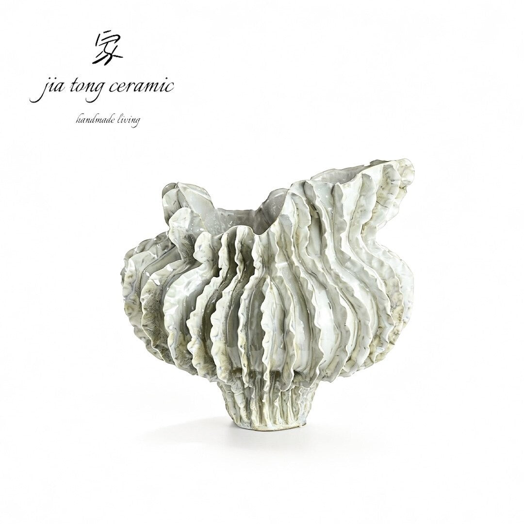 White Ribbed Ceramic Bowl & Tray