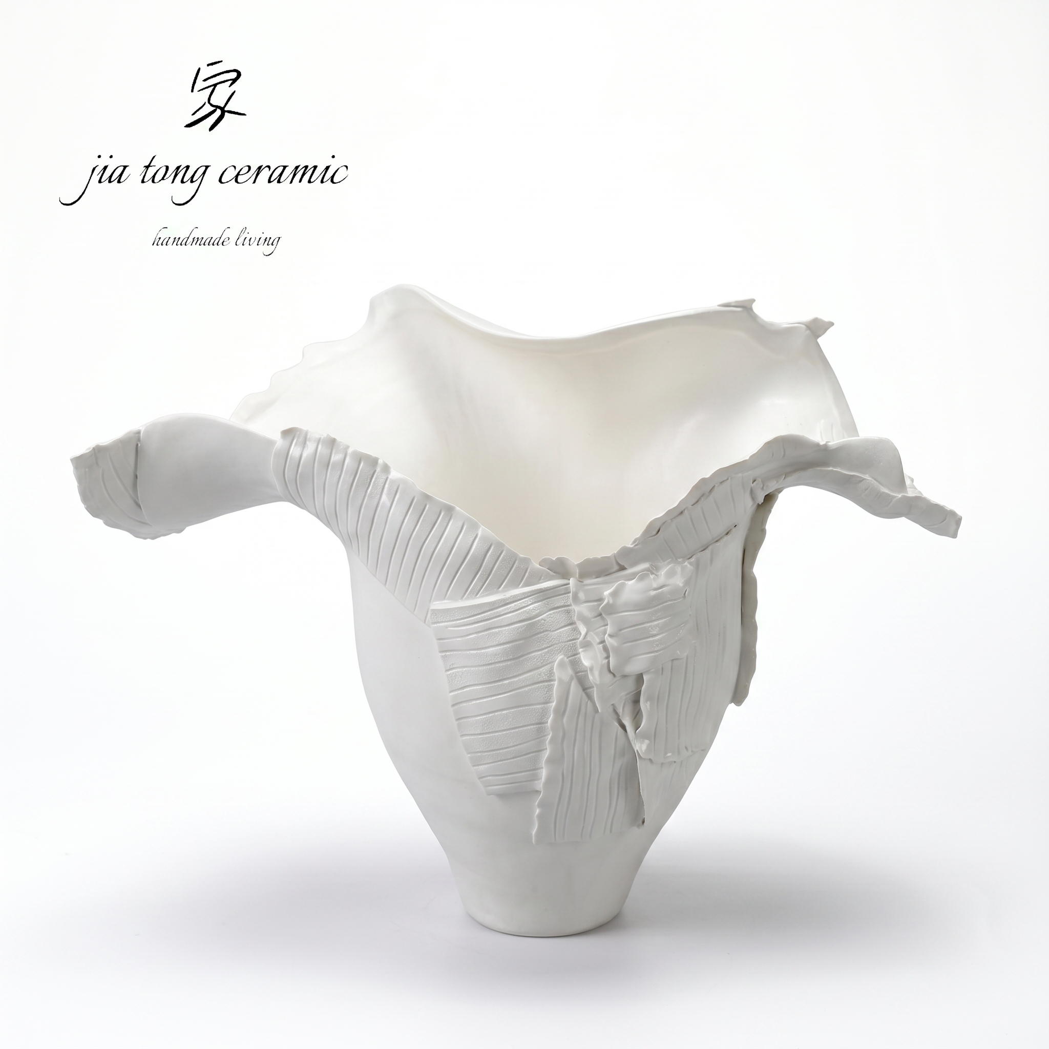 White Floral Rim Art Ceramic Vase