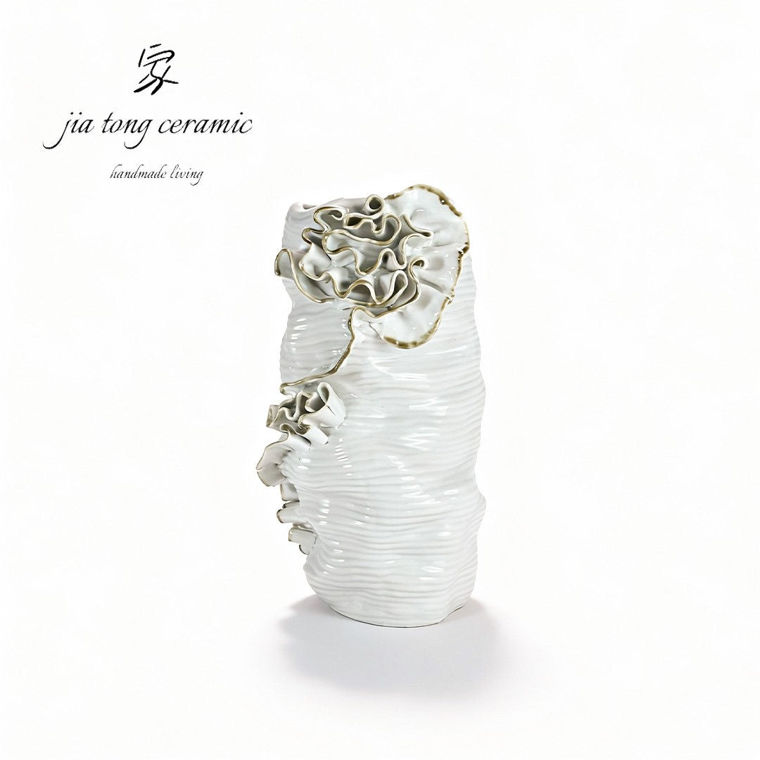 White and Gold Pierced Ceramic Vase