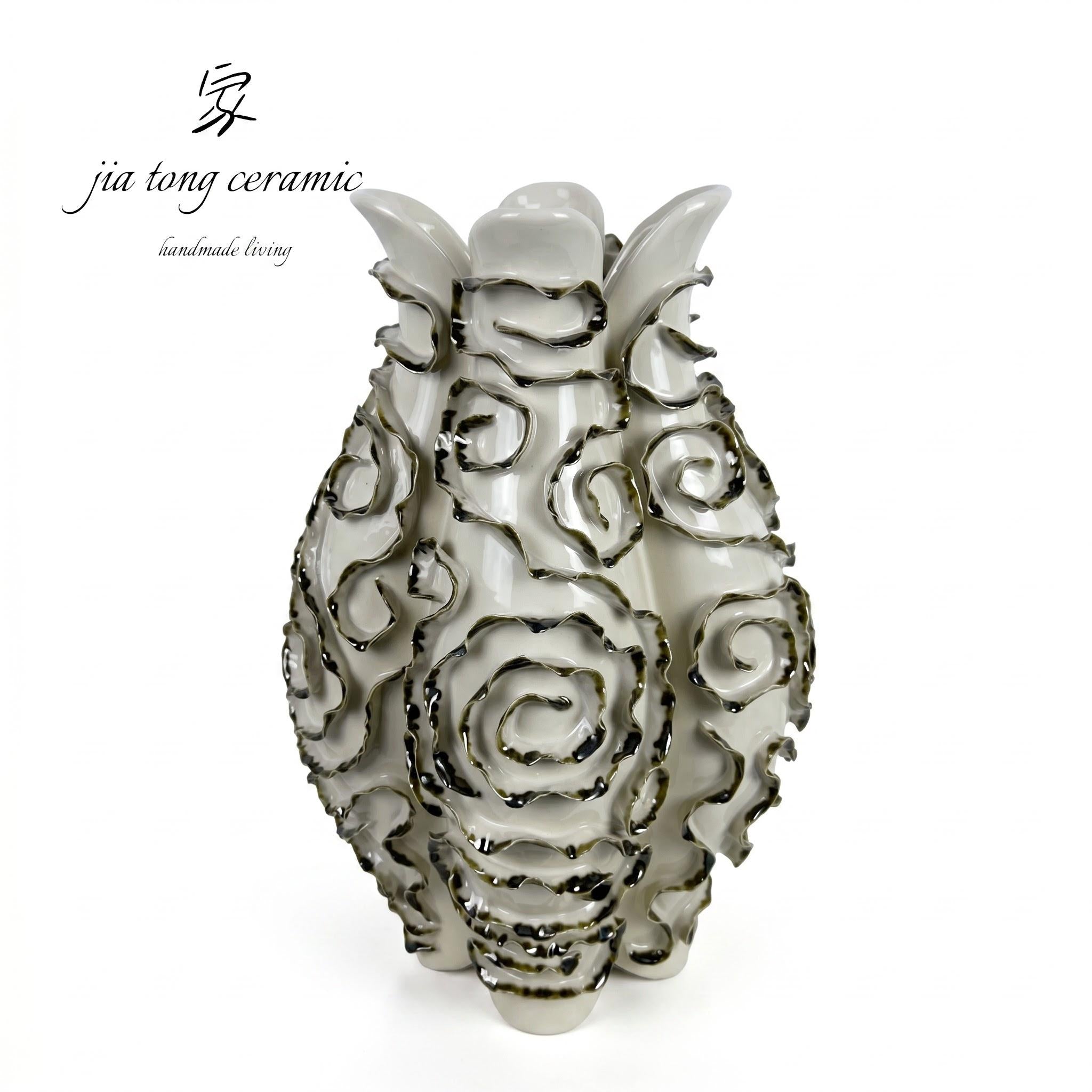White Embossed Ceramic Vase