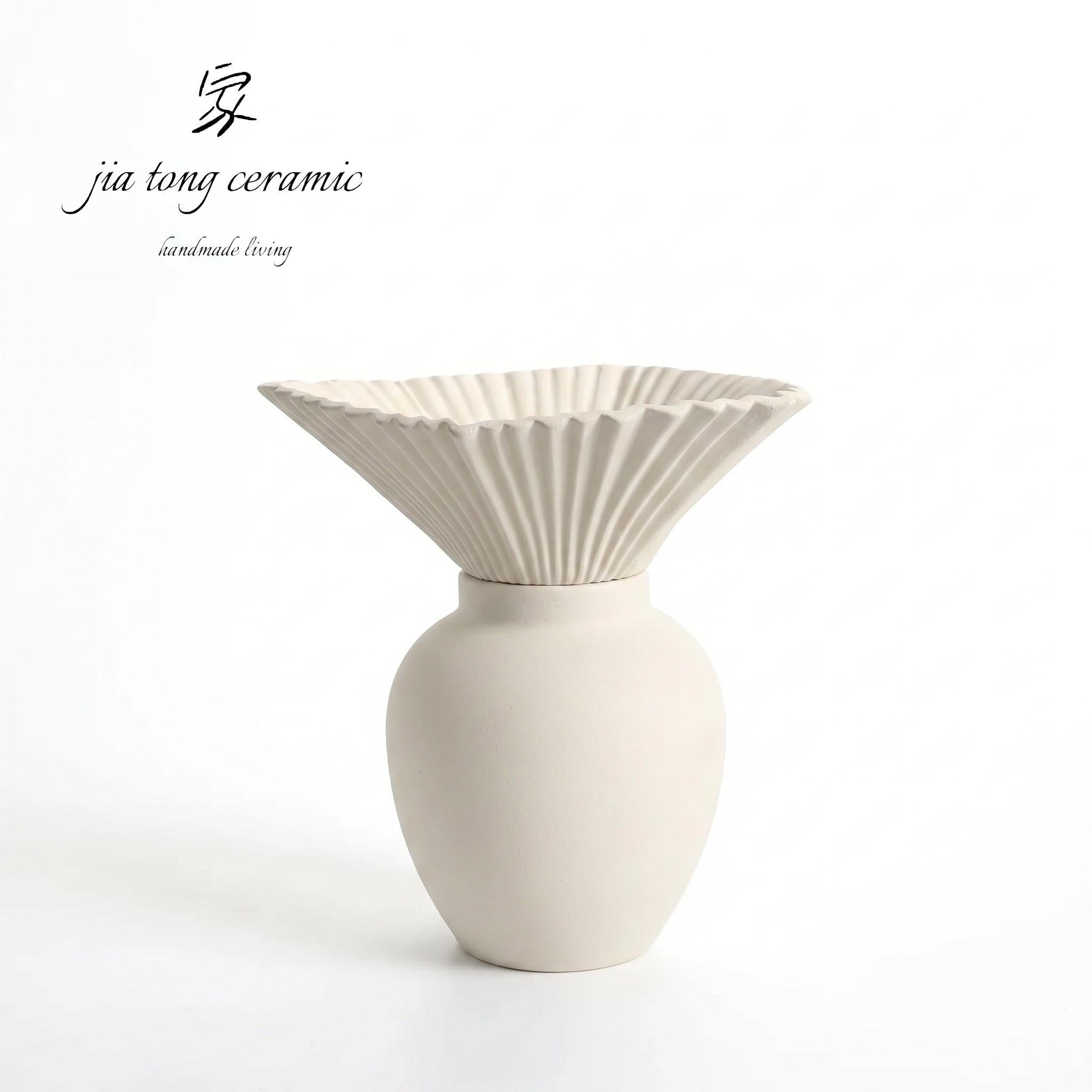 White Round Belly Ceramic Vase