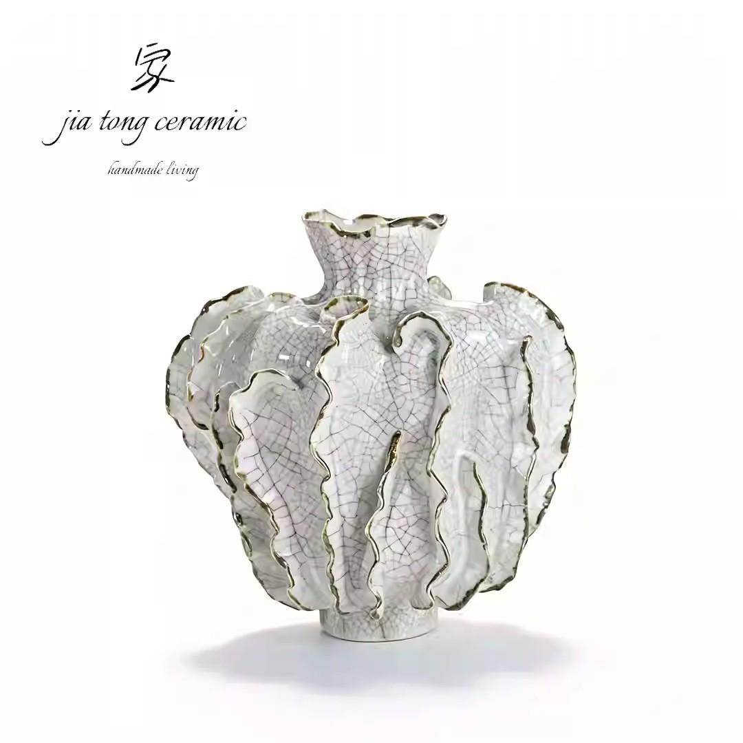 White Round Belly Textured Embossed Ceramic Vase