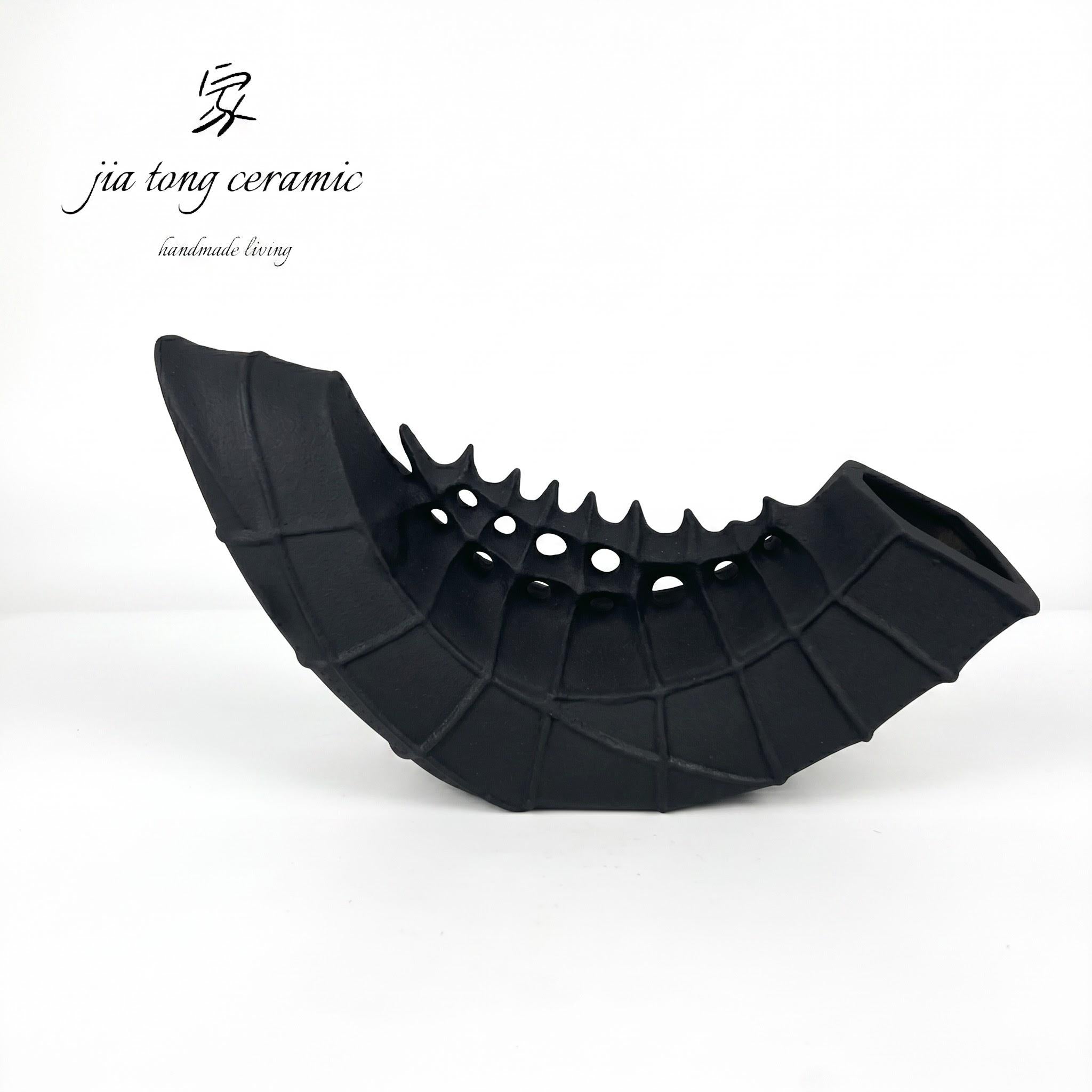 Black Pierced Ceramic Bowl & Tray