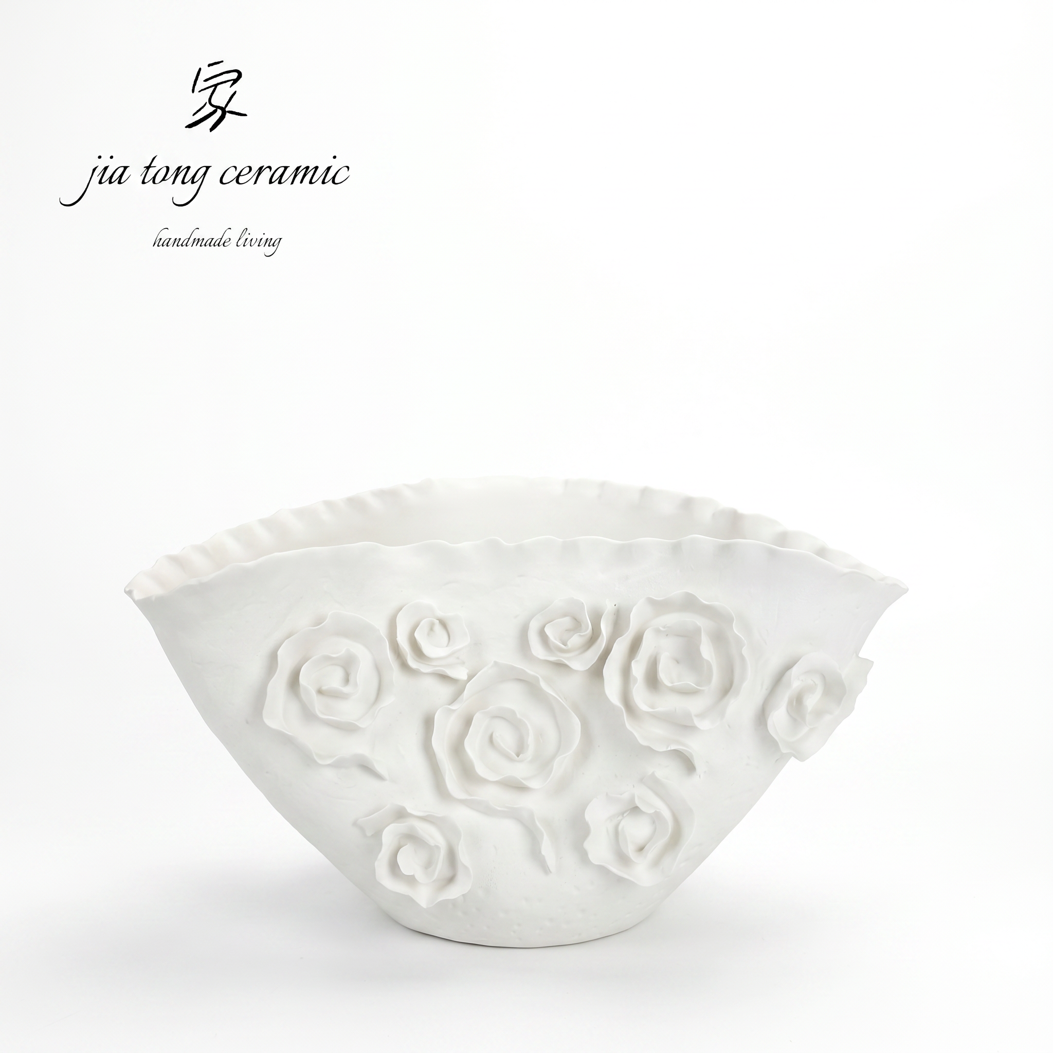 White Embossed Ceramic Bowl & Tray