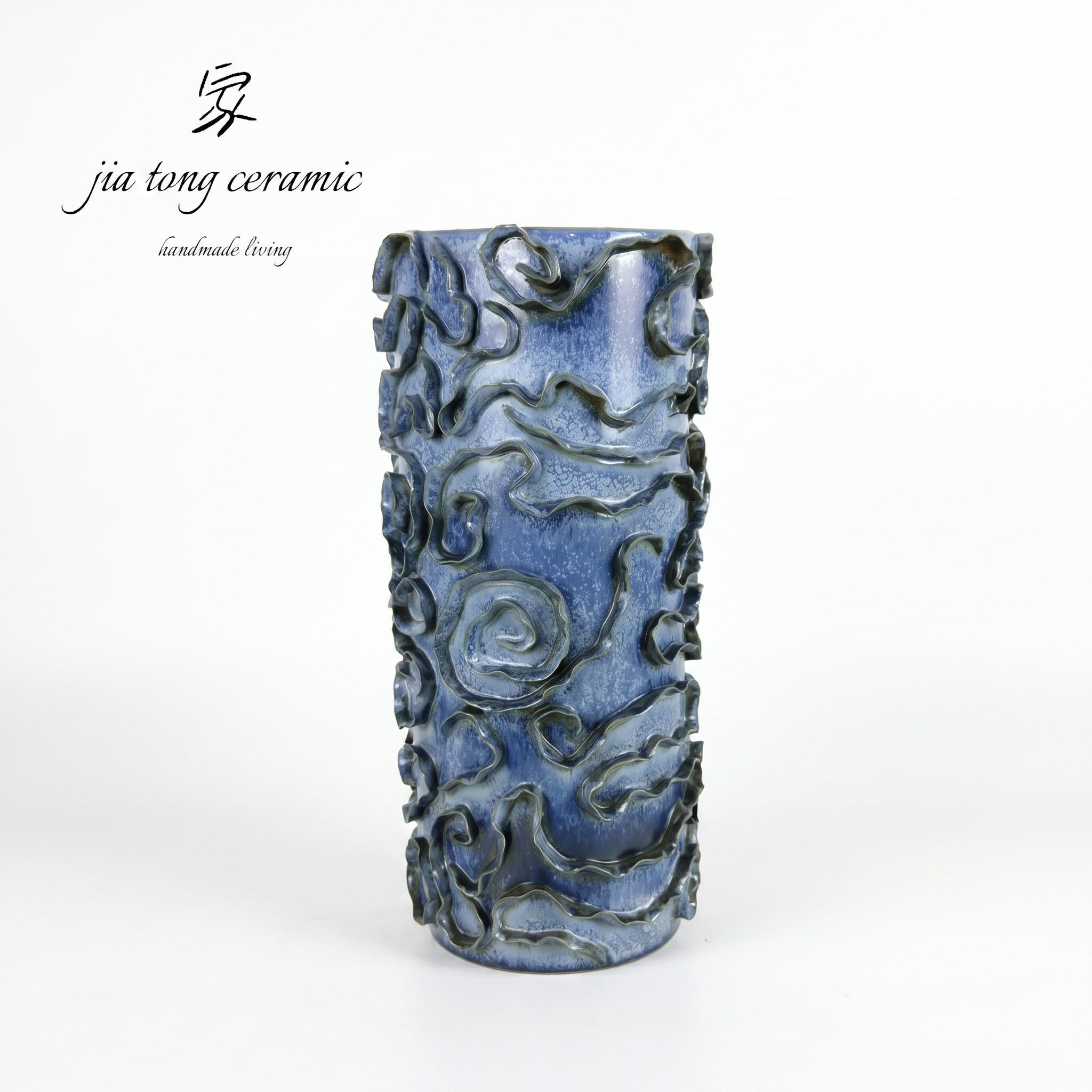 Blue Embossed Ceramic Vase