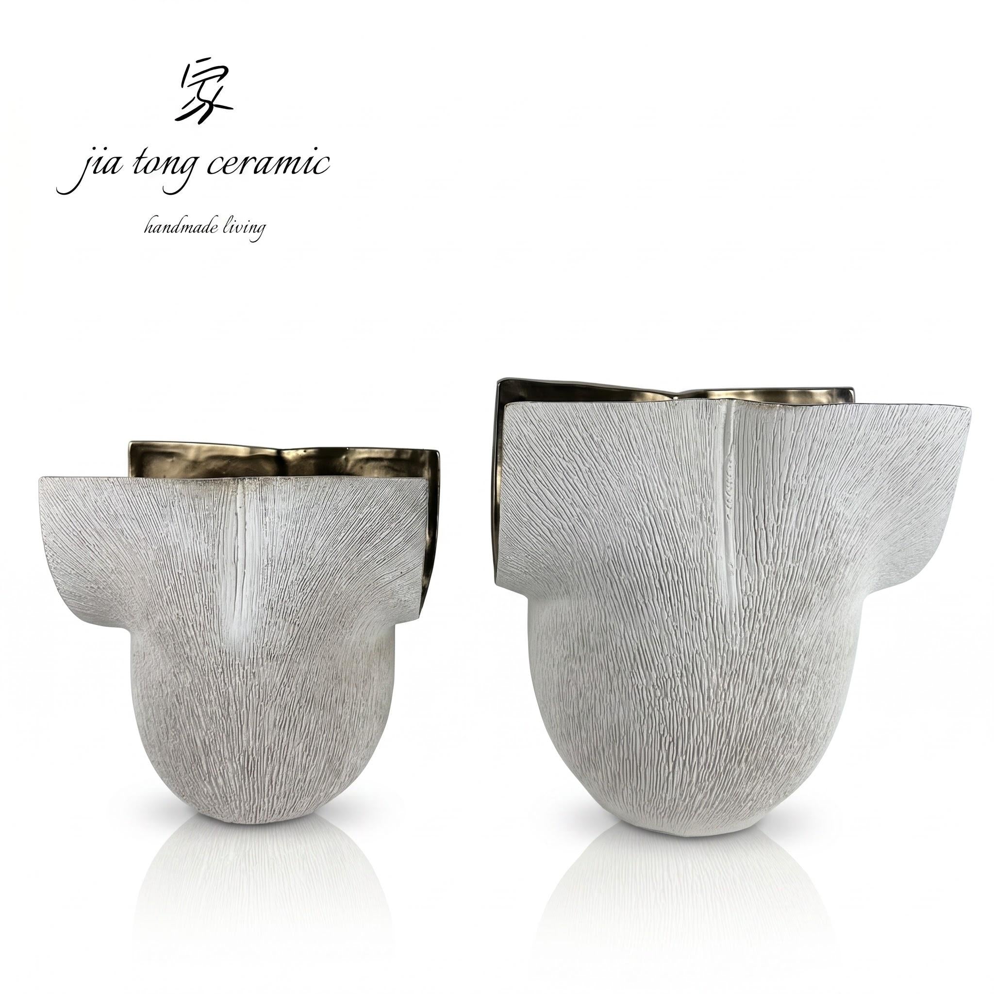 White and Gold Gold Rim Ceramic Vase