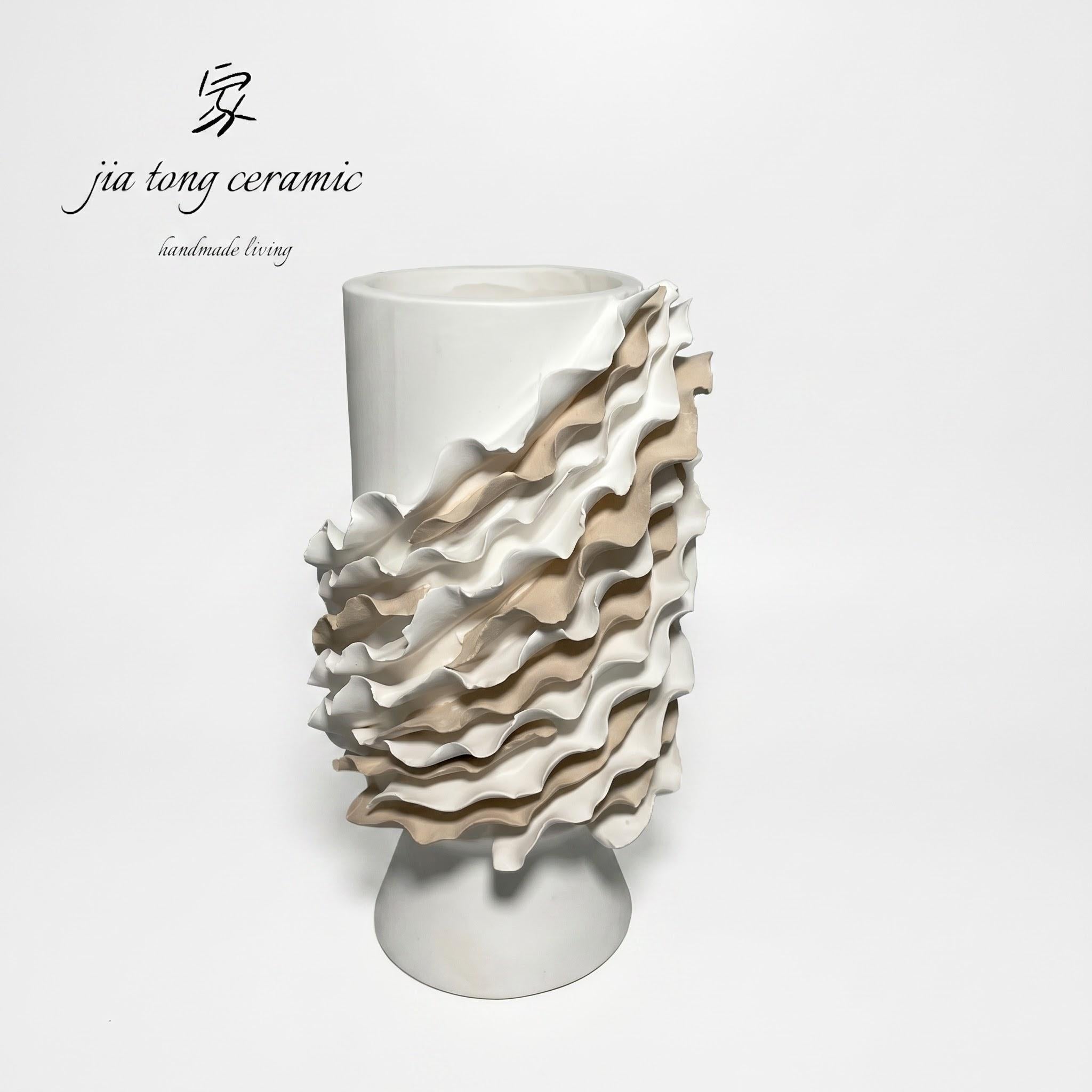 White Wavy Cylinder Ceramic Vase
