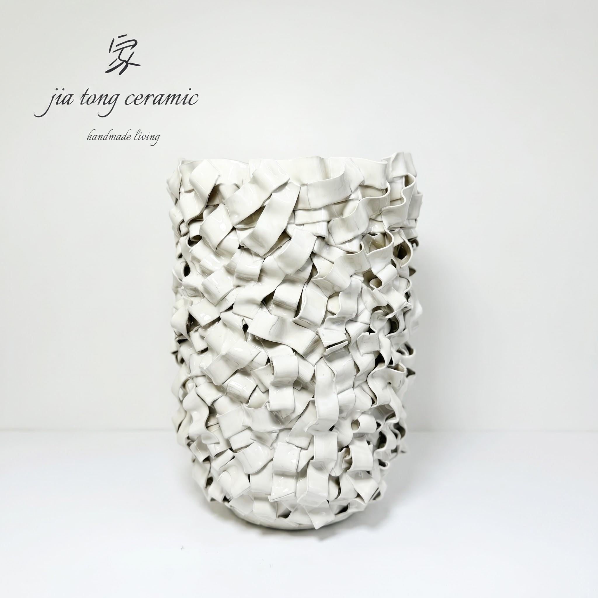 White Petal Cylinder Ceramic Vase