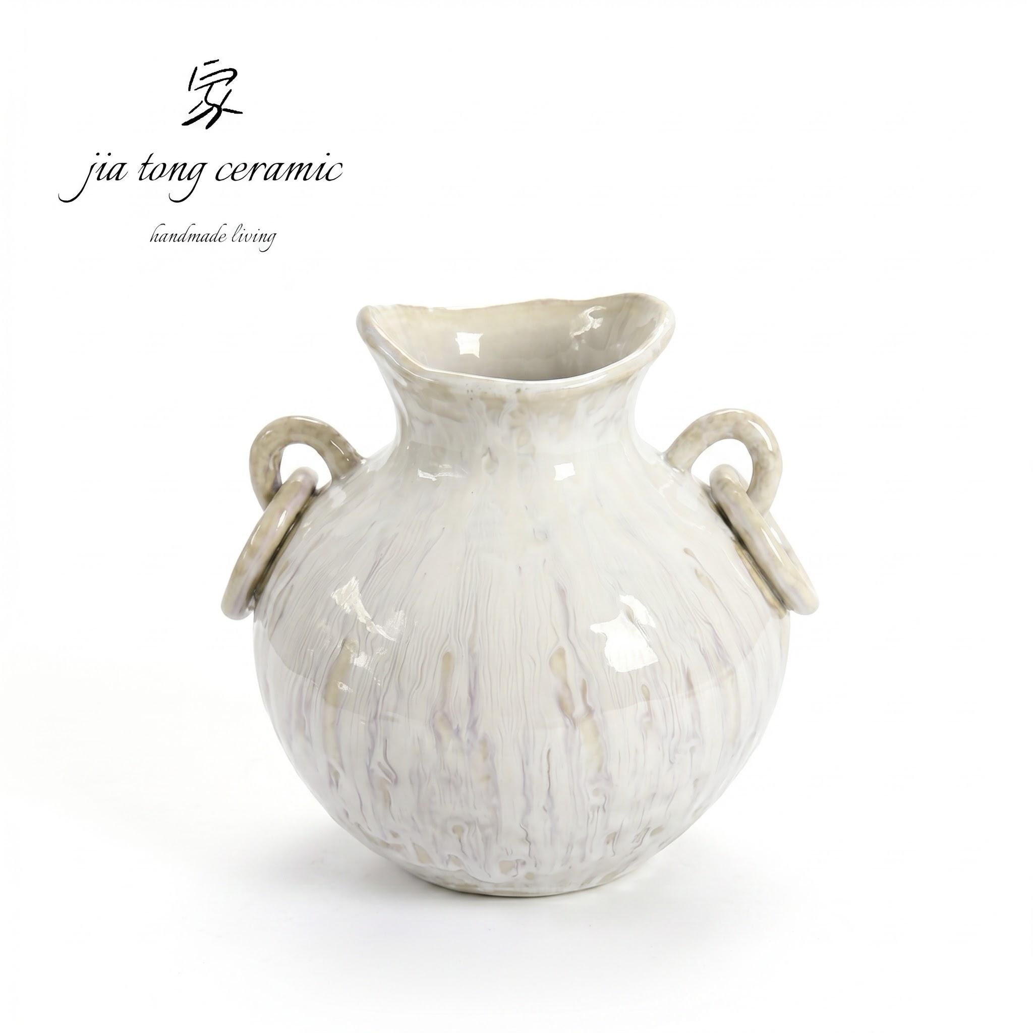 Double Handle Round Belly Ceramic Vase