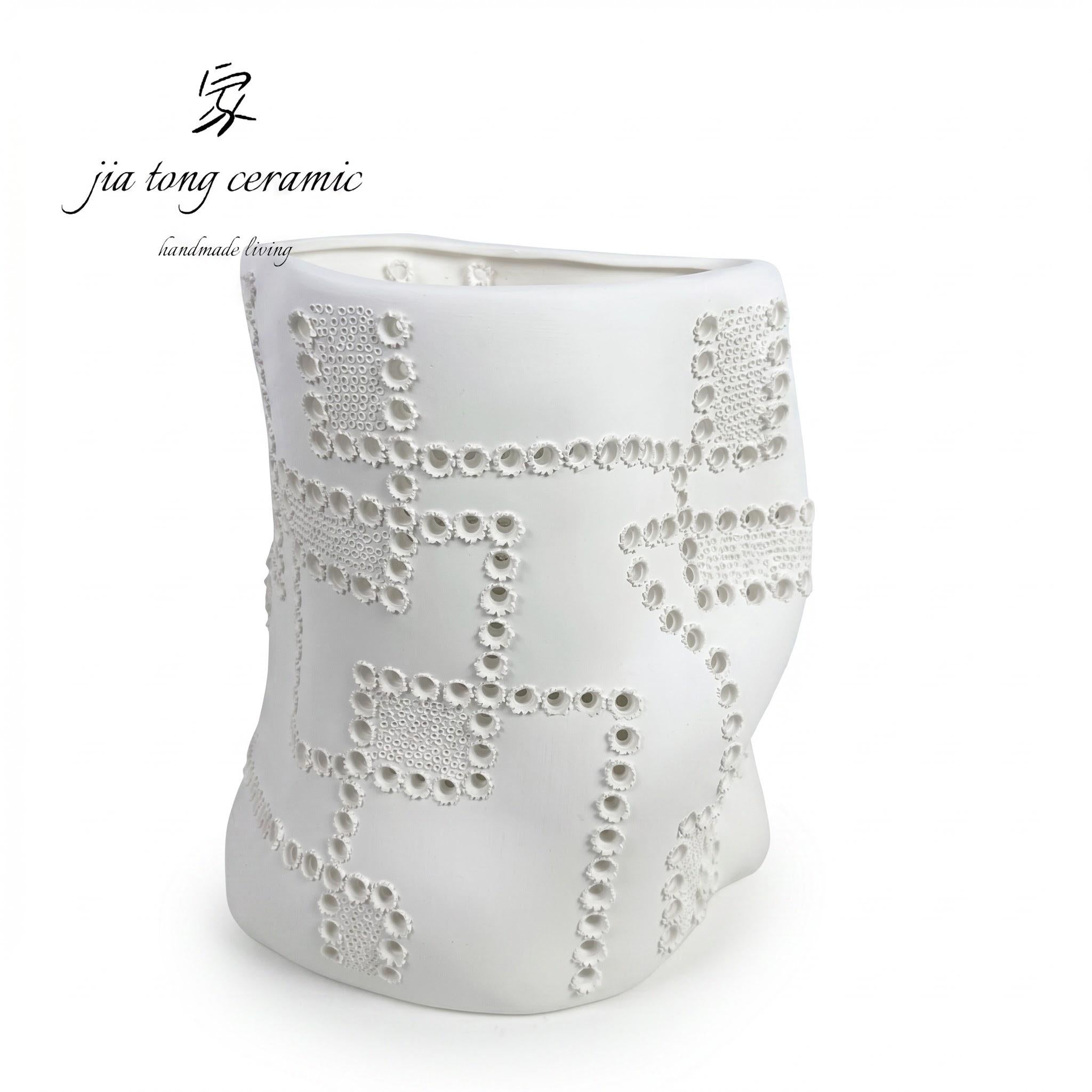 White Beaded Ceramic Vase