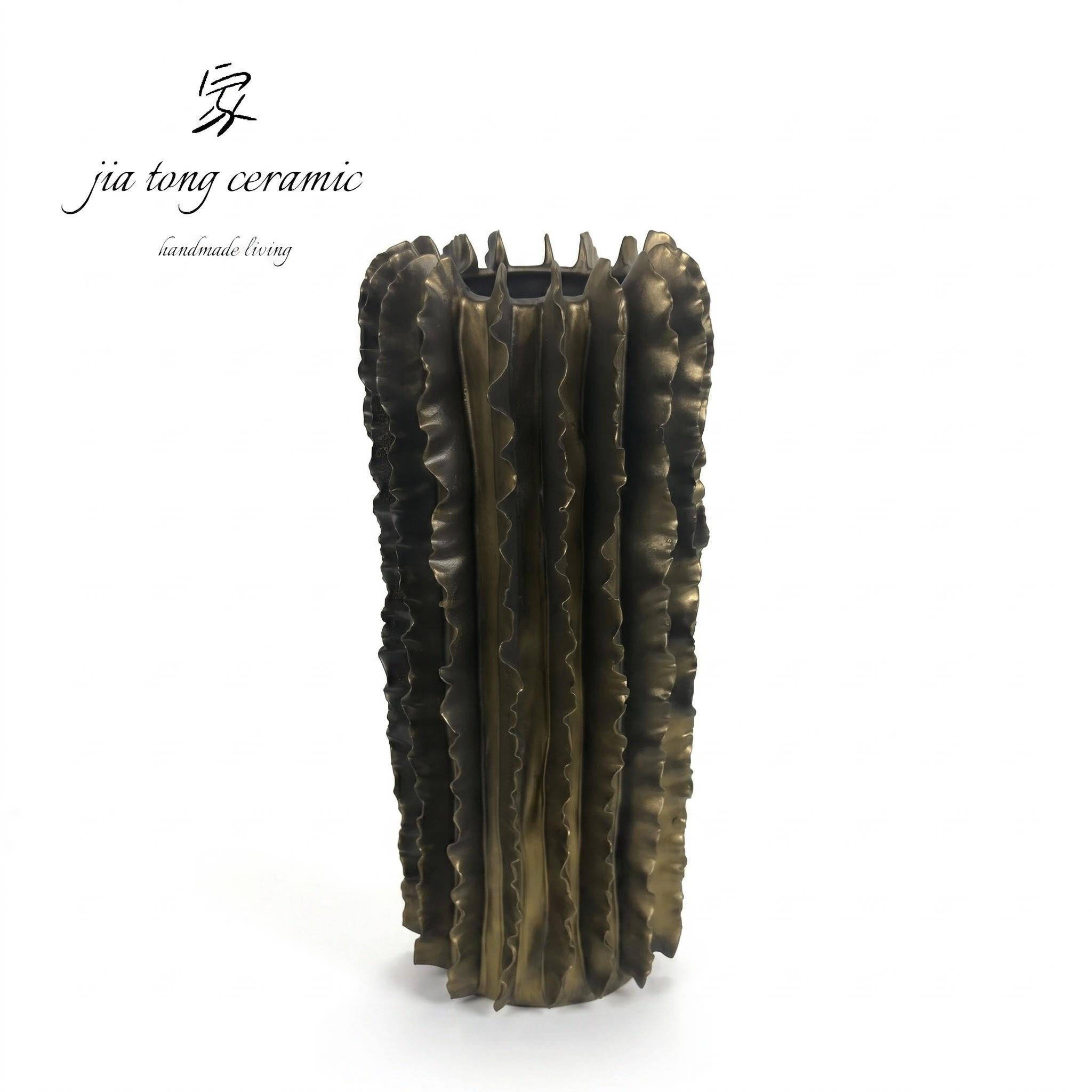 Black and Gold Textured Ceramic Vase
