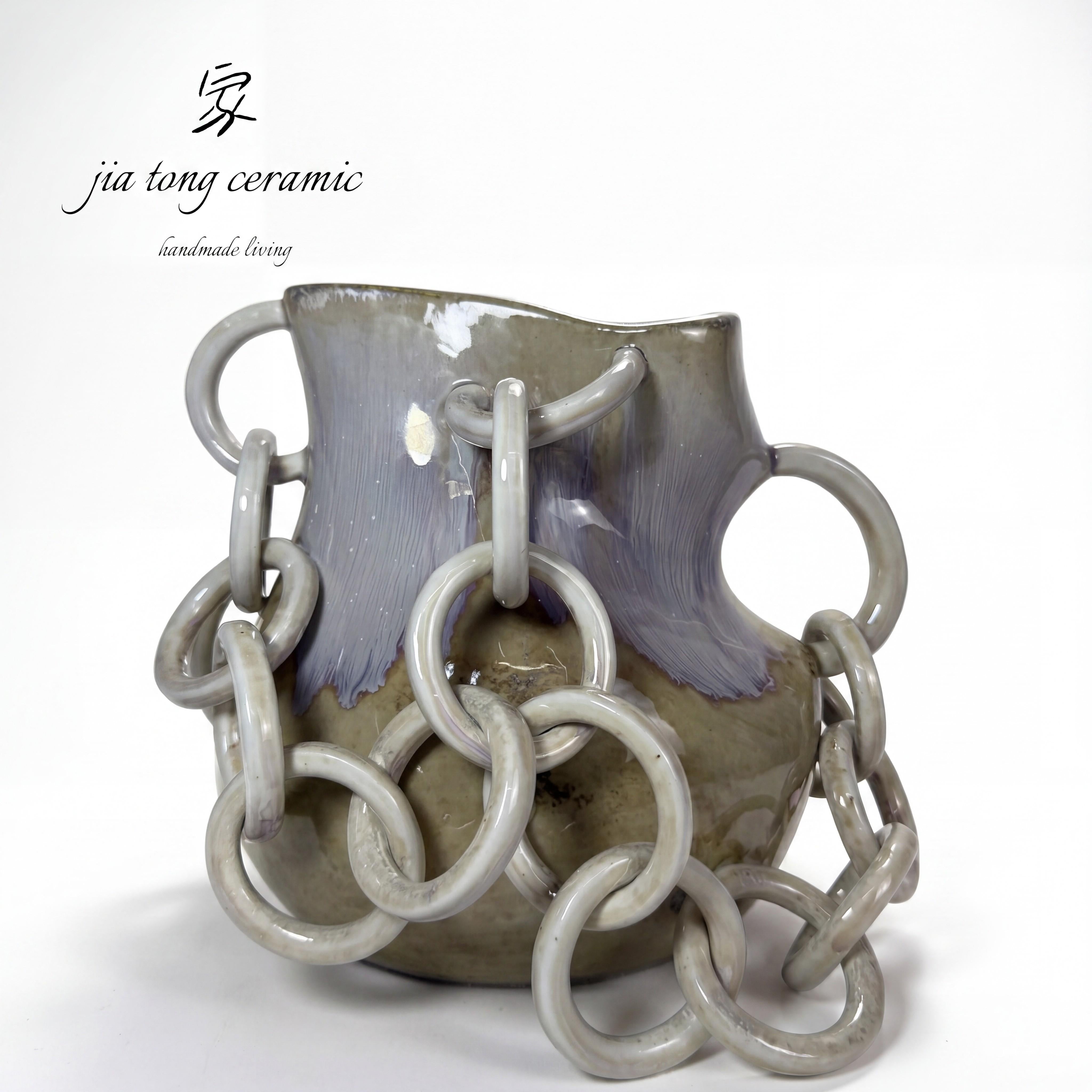 Gray Round Belly Chain Ceramic Vase