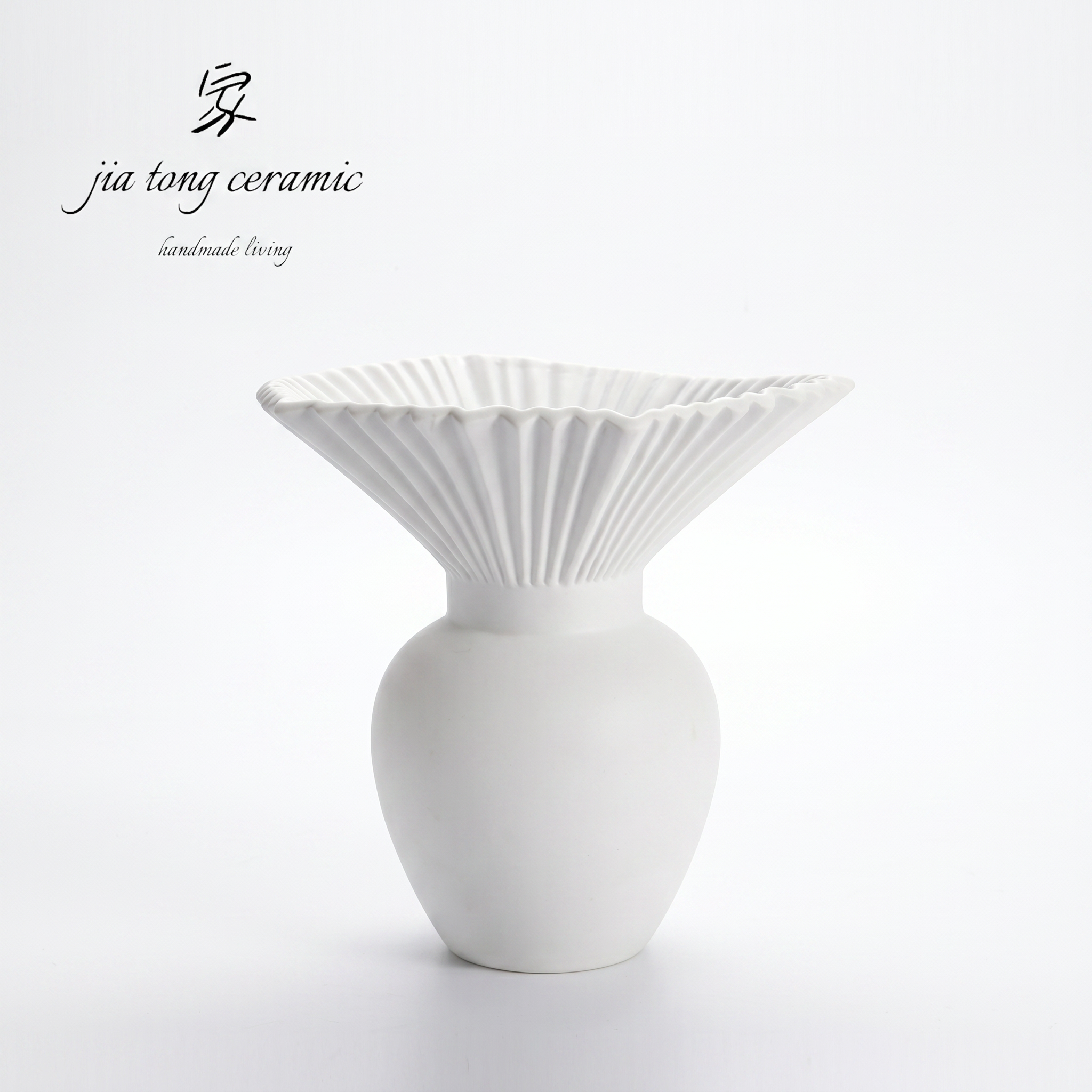 White Round Belly Ceramic Vase