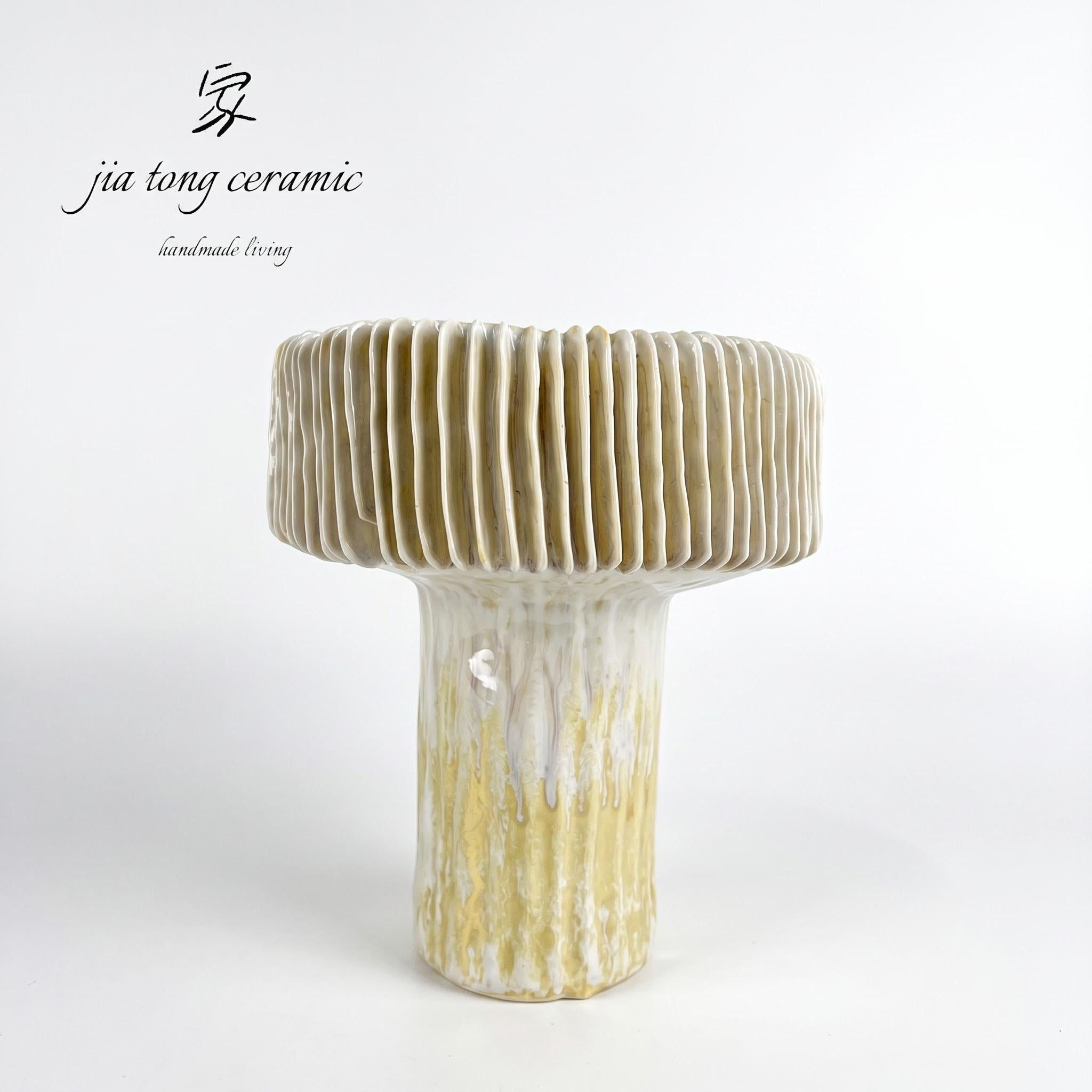 Pedestal Ribbed Ceramic Candle Holder