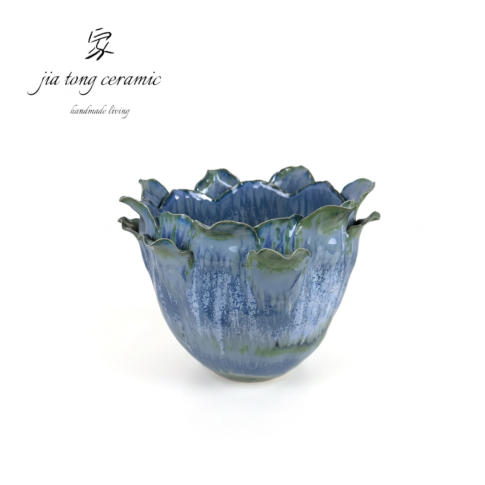 Blue Floral Rim Ceramic Bowl & Tray