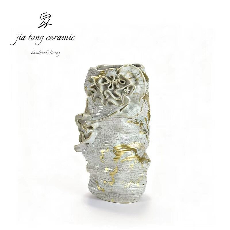 White and Gold Pierced Ceramic Vase