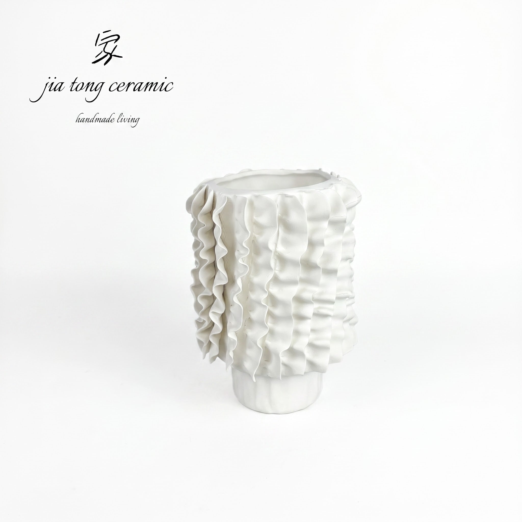 White Wavy Cylinder Ceramic Vase