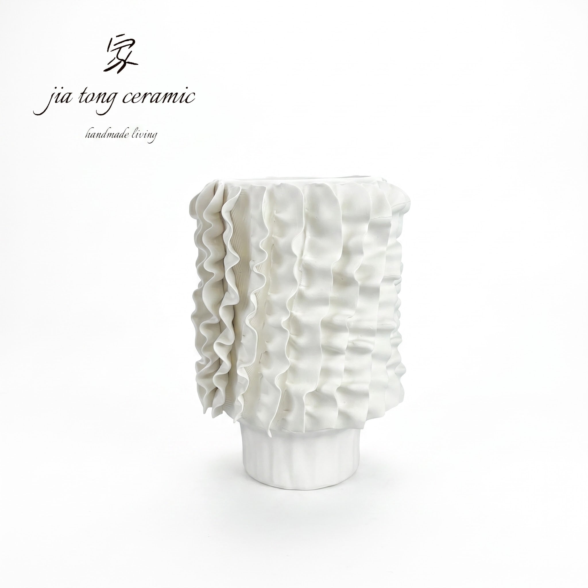 White Wavy Cylinder Ceramic Vase