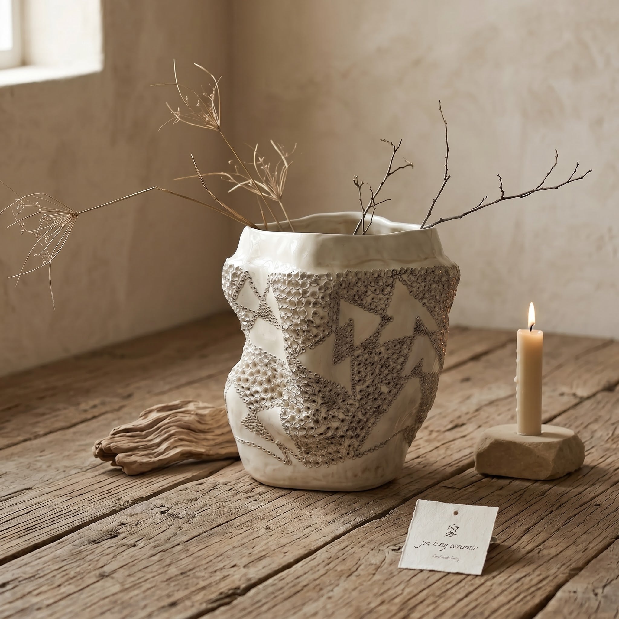 Pierced Ceramic Candle Holder