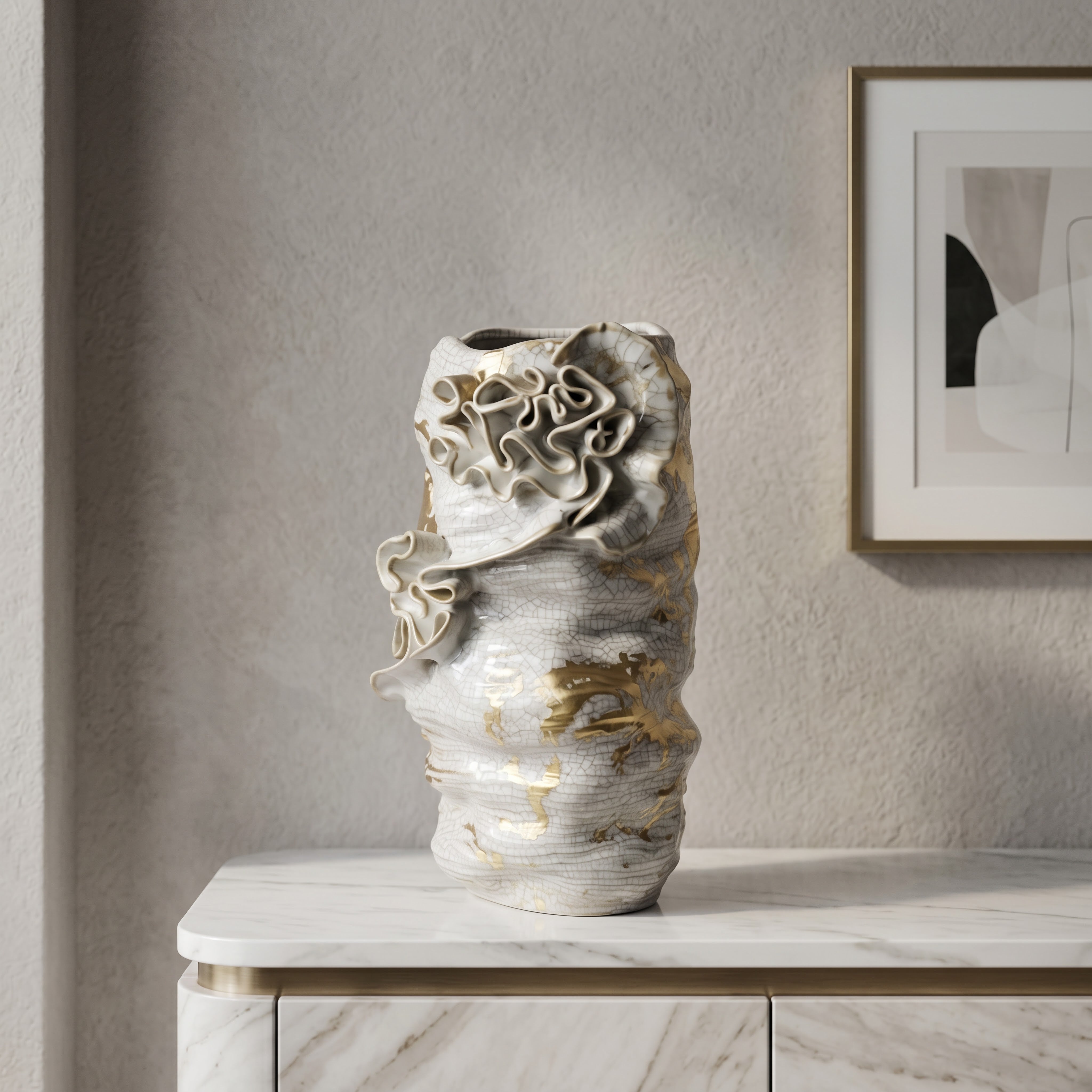 White and Gold Pierced Ceramic Vase