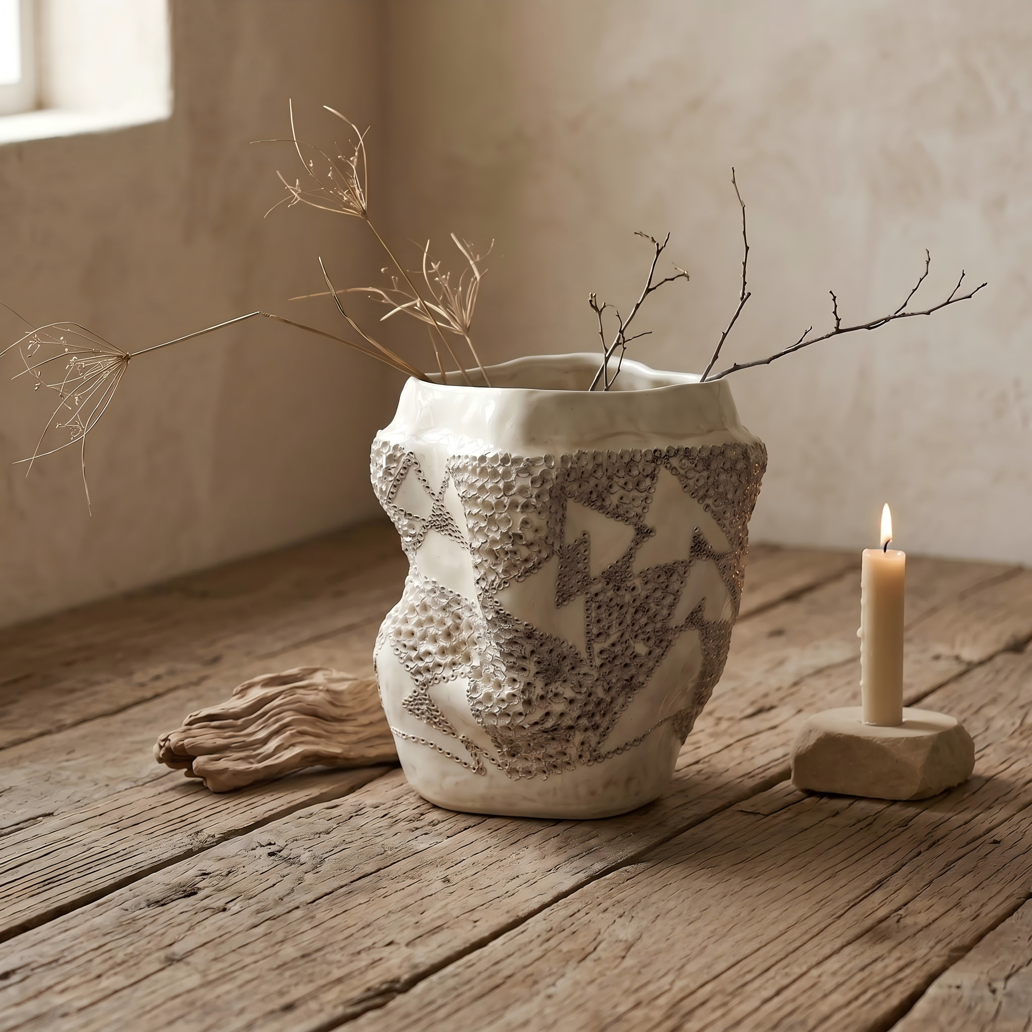 Pierced Ceramic Candle Holder