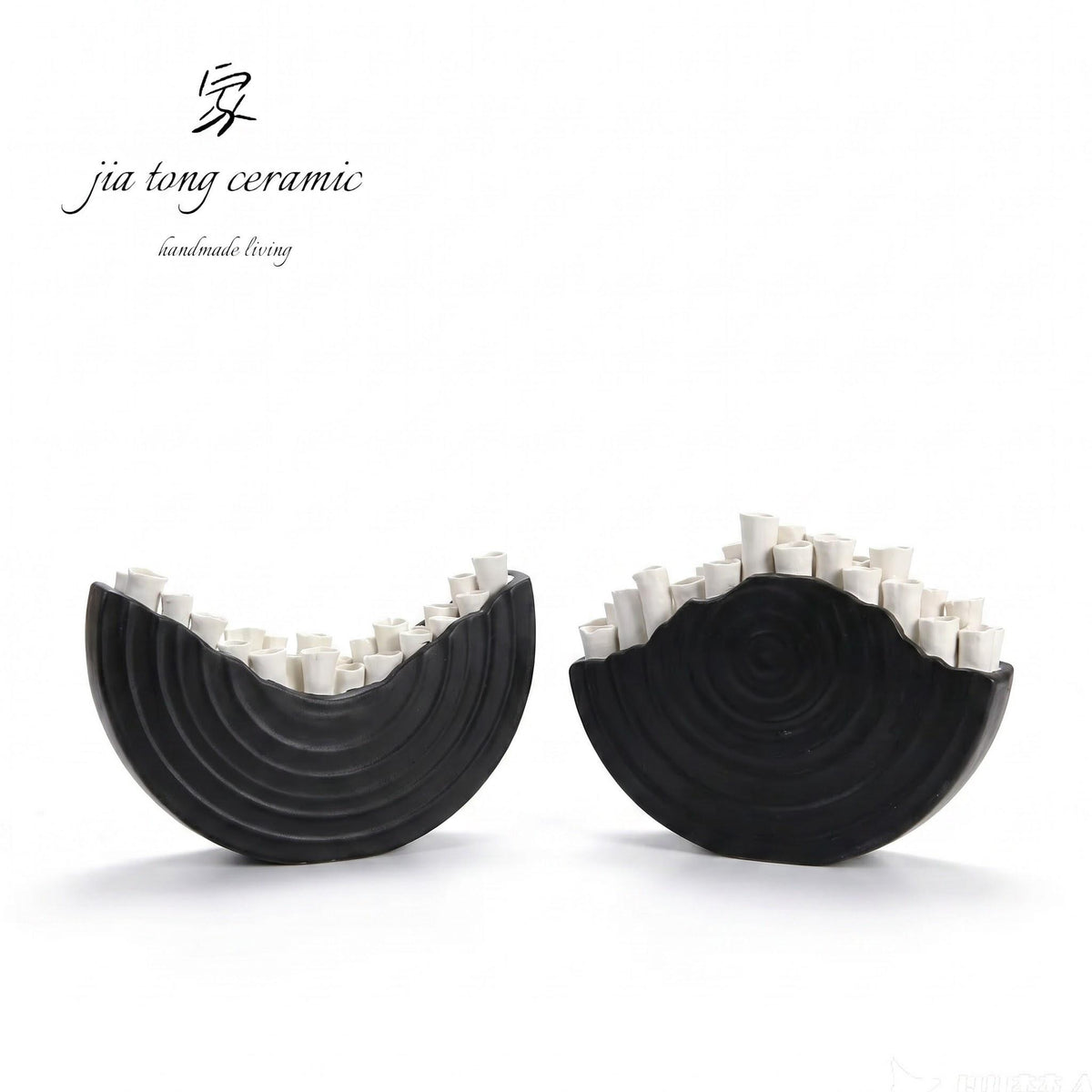 Black Embossed Matte Ceramic Bowl & Tray | MANUAL-0227 | JIATONG CERAMICS