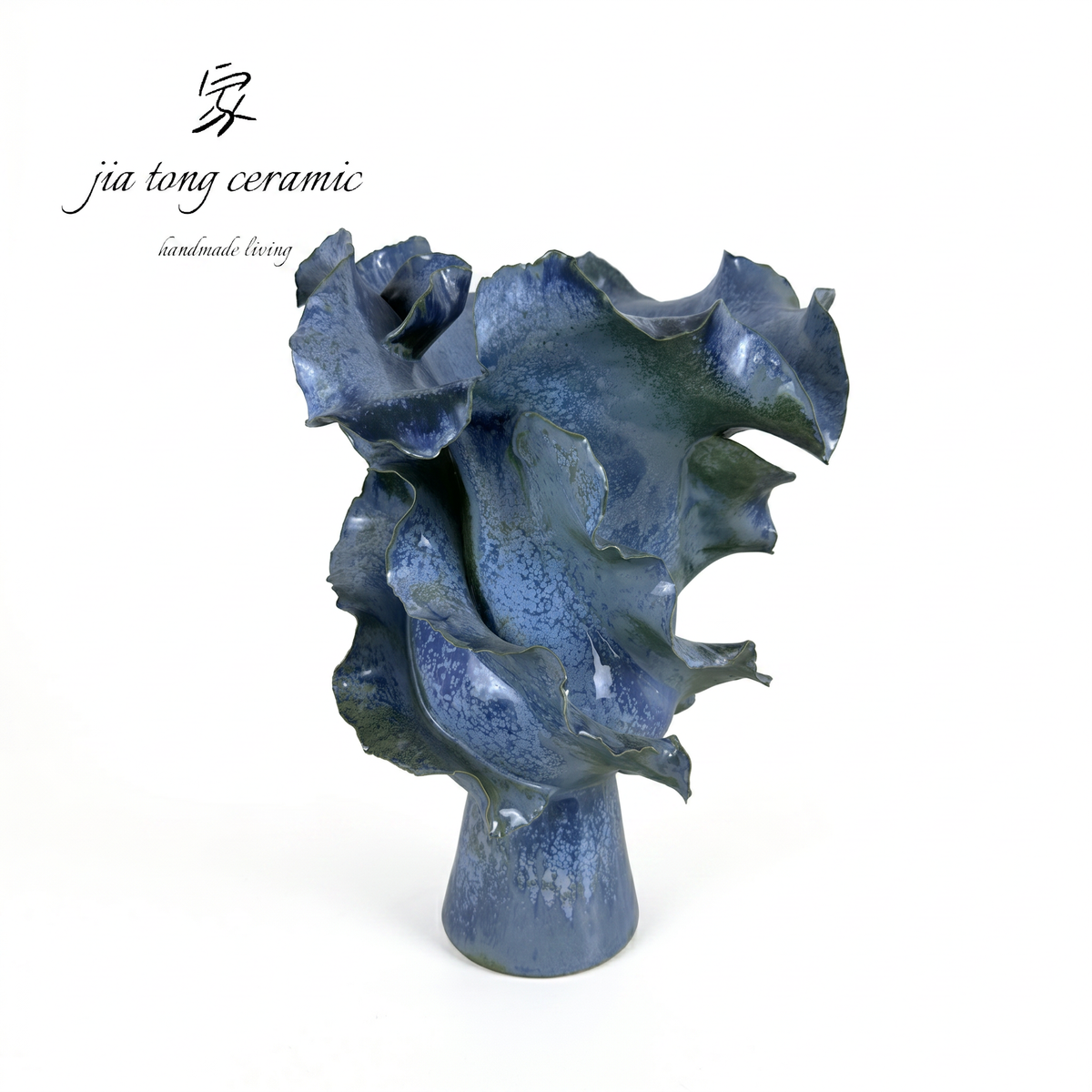 Blue Pedestal Petal Ceramic Vase | MANUAL-0262 | JIATONG CERAMICS