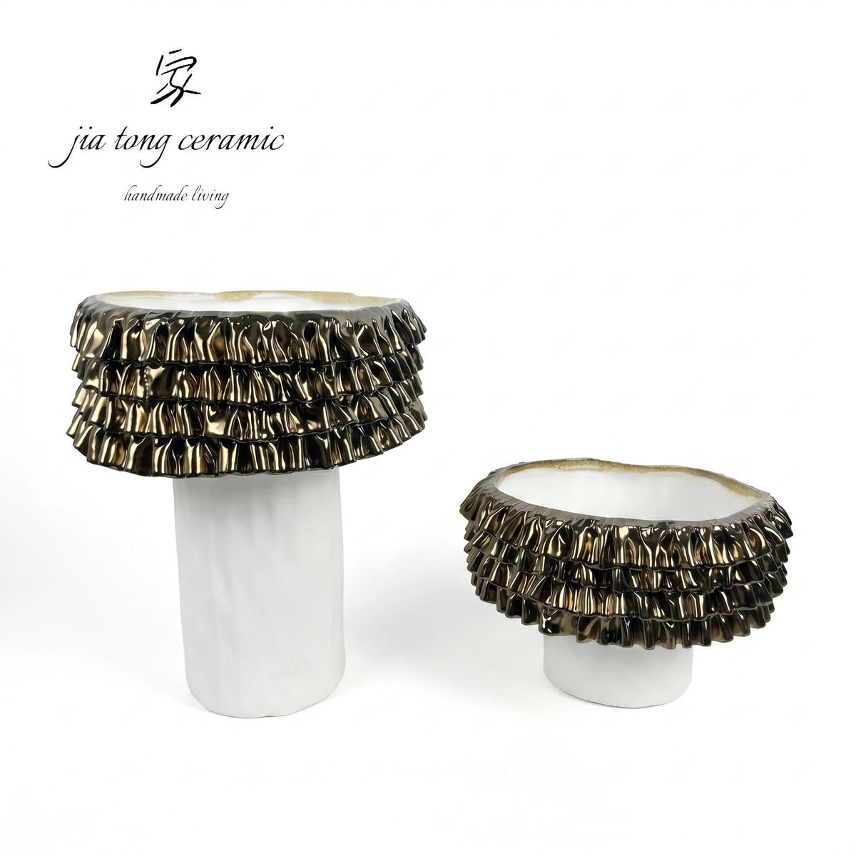 Black and Gold Pedestal Ceramic Candle Holder | MANUAL-0267 | JIATONG CERAMICS
