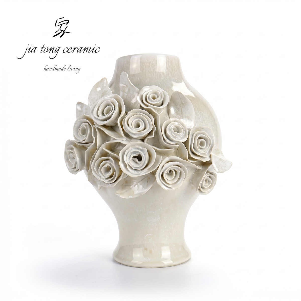 White Embossed Ceramic Vase | MANUAL-0373 | JIATONG CERAMICS