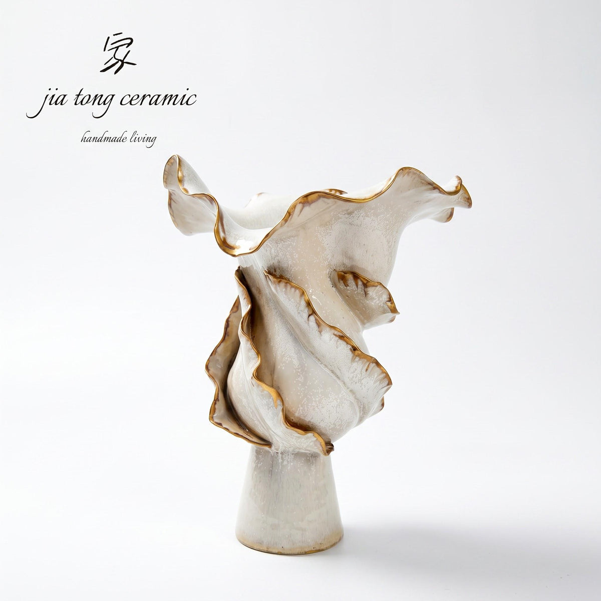 Floral Embossed Ceramic Vase 32L*31W*38Hcm | MANUAL-1035 | JIATONG CERAMICS