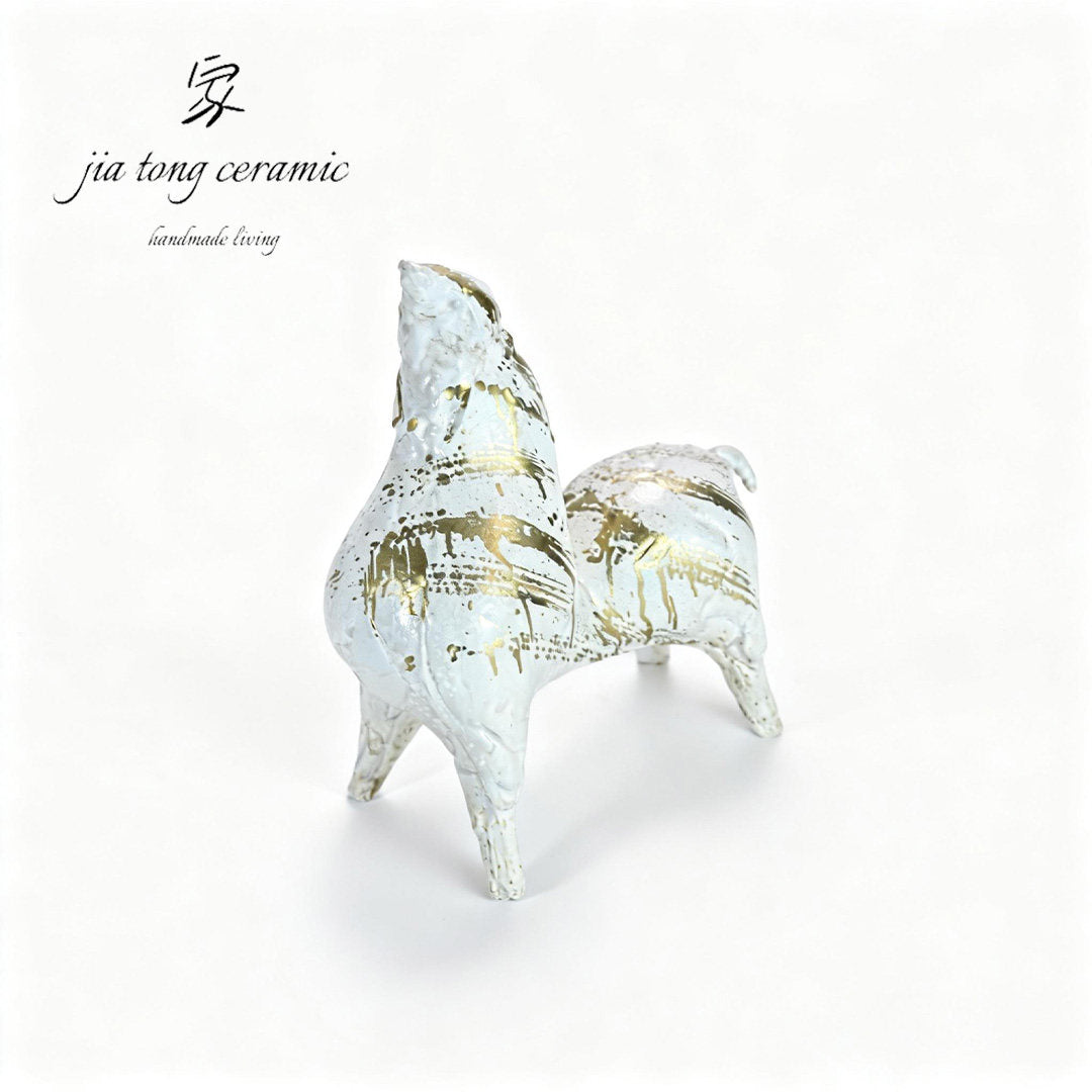 Ceramic Pegasus ornaments, handmade white gold decorations, home crafts