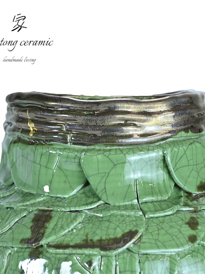 Jingdezhen ceramic vase green handmade crack glaze decoration ornaments resort style home