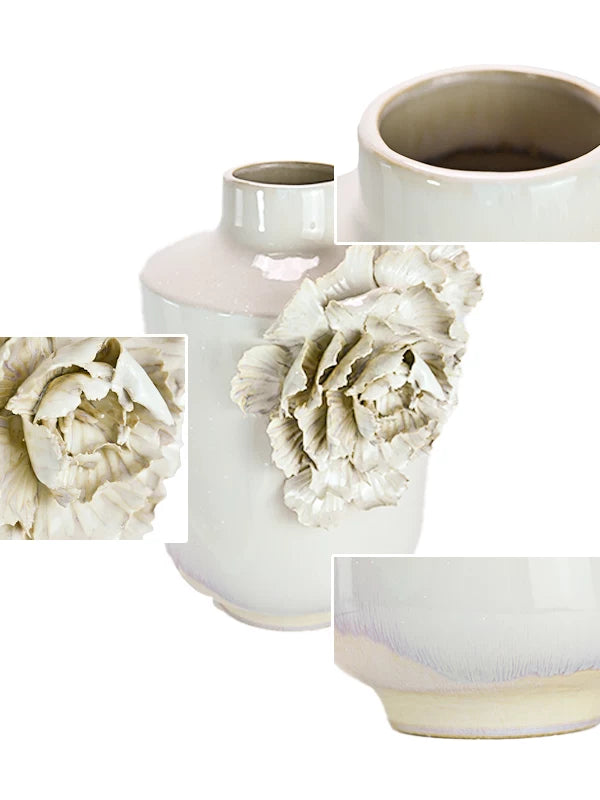 Jiatong handmade ceramic vase home decoration three-dimensional flower white vertical vase