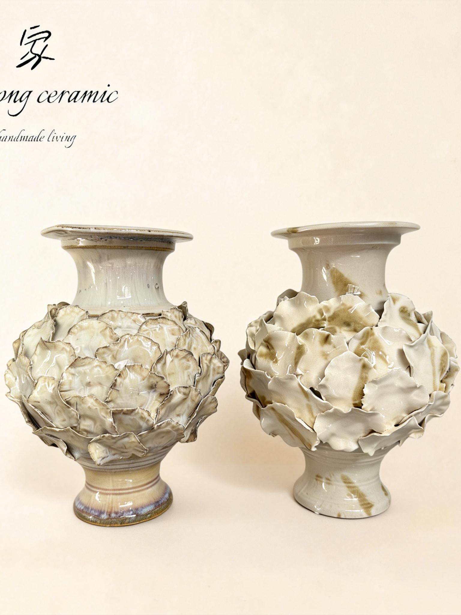 Nordic light luxury handmade ceramic vase creative ornaments living room decorations white vase