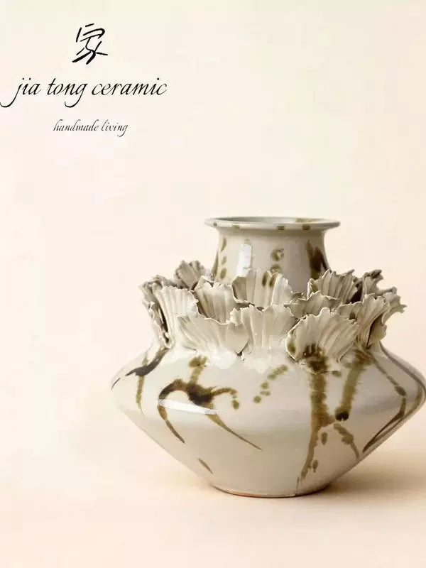 Nordic light luxury handmade ceramic vase creative ornaments living room decorations white vase