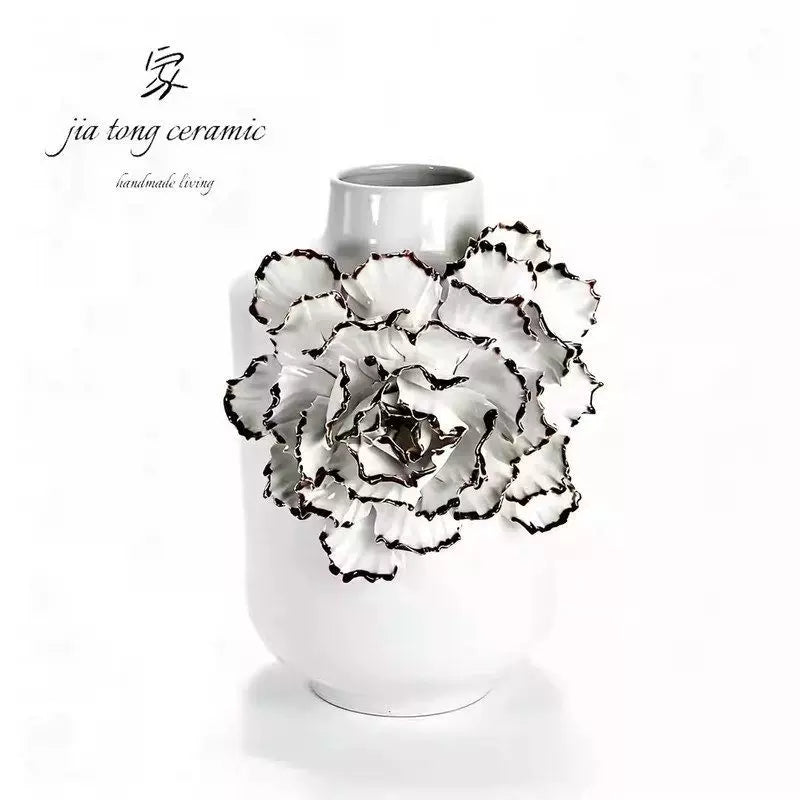 Nordic light luxury ceramic vase ornaments living room TV cabinet decorations white flowers creative home furnishings