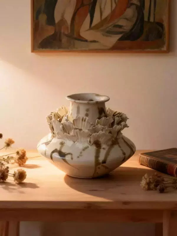 Nordic light luxury handmade ceramic vase creative ornaments living room decorations white vase