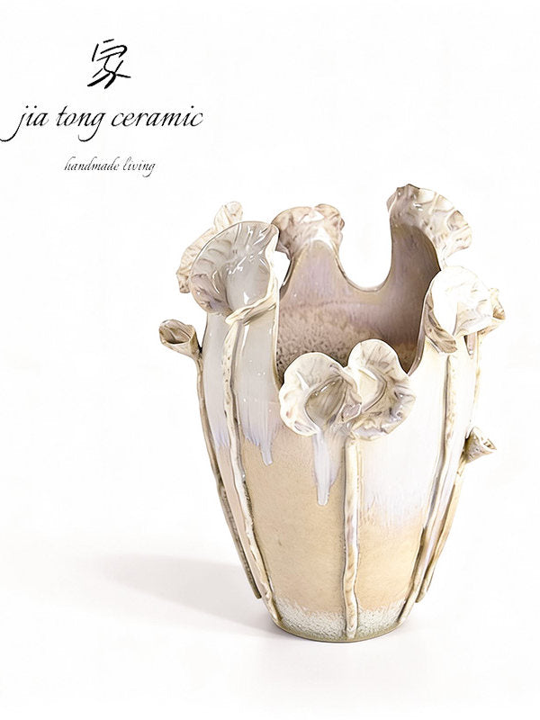 Modern simple ceramic vase three-dimensional petal shape milky white home decoration ornament