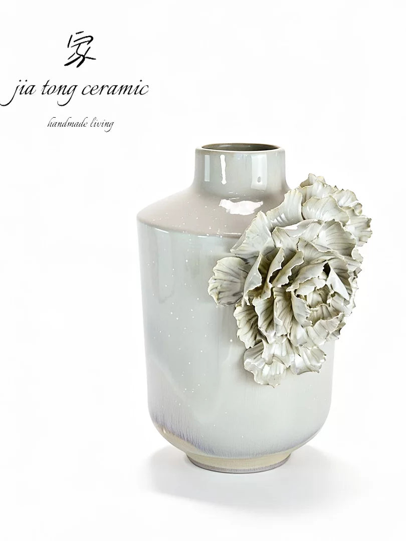 Jiatong handmade ceramic vase home decoration three-dimensional flower white vertical vase