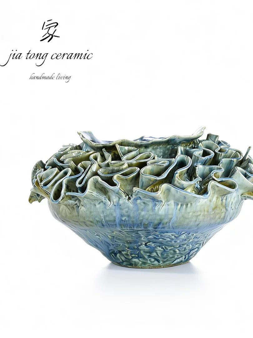 New Chinese ceramic vase handmade irregular wave shape home decoration ornaments