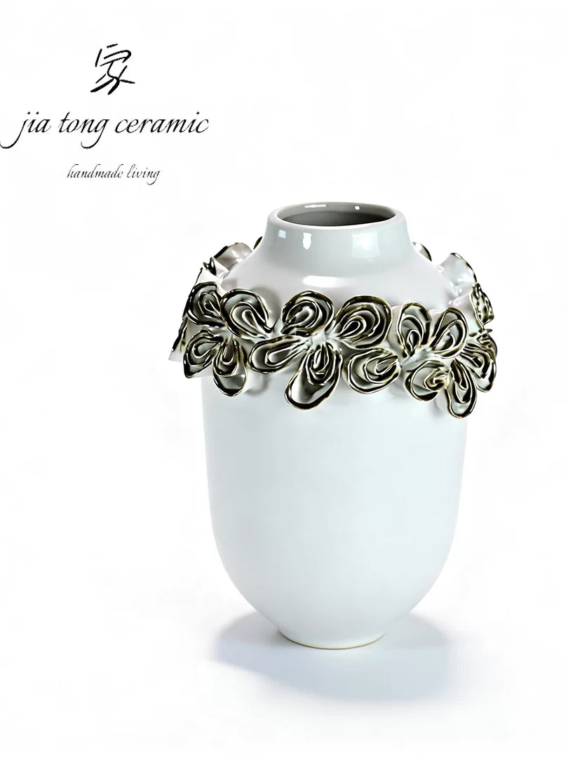 Nordic light luxury handmade ceramic vase creative ornaments living room decorations white art vase