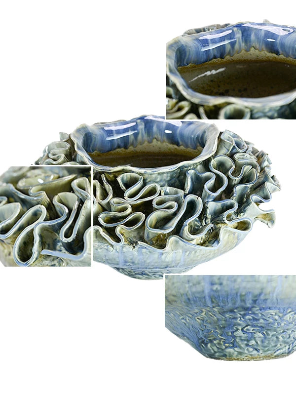 New Chinese ceramic vase handmade irregular wave shape home decoration ornaments