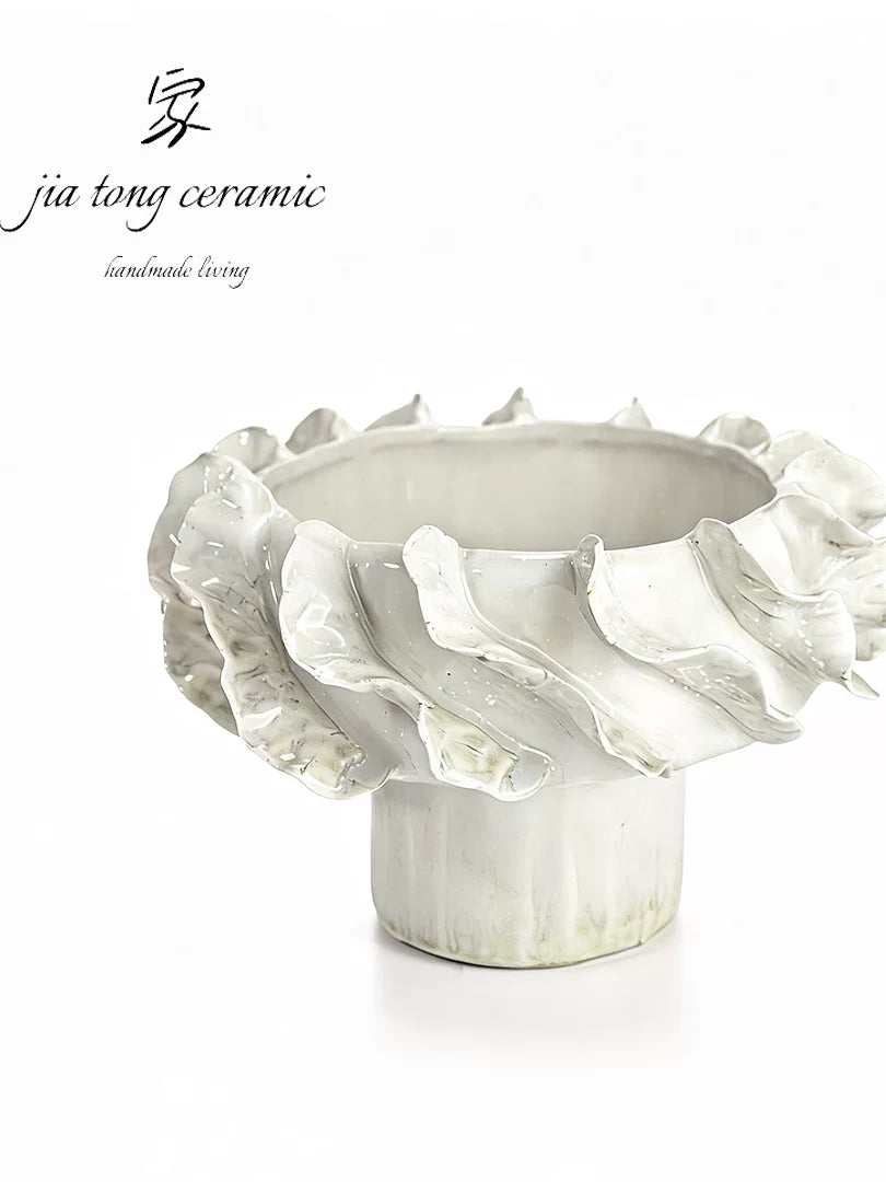 Handmade ceramic vases, Nordic light luxury living room decoration ornaments, creative home art vases, white flower ornaments